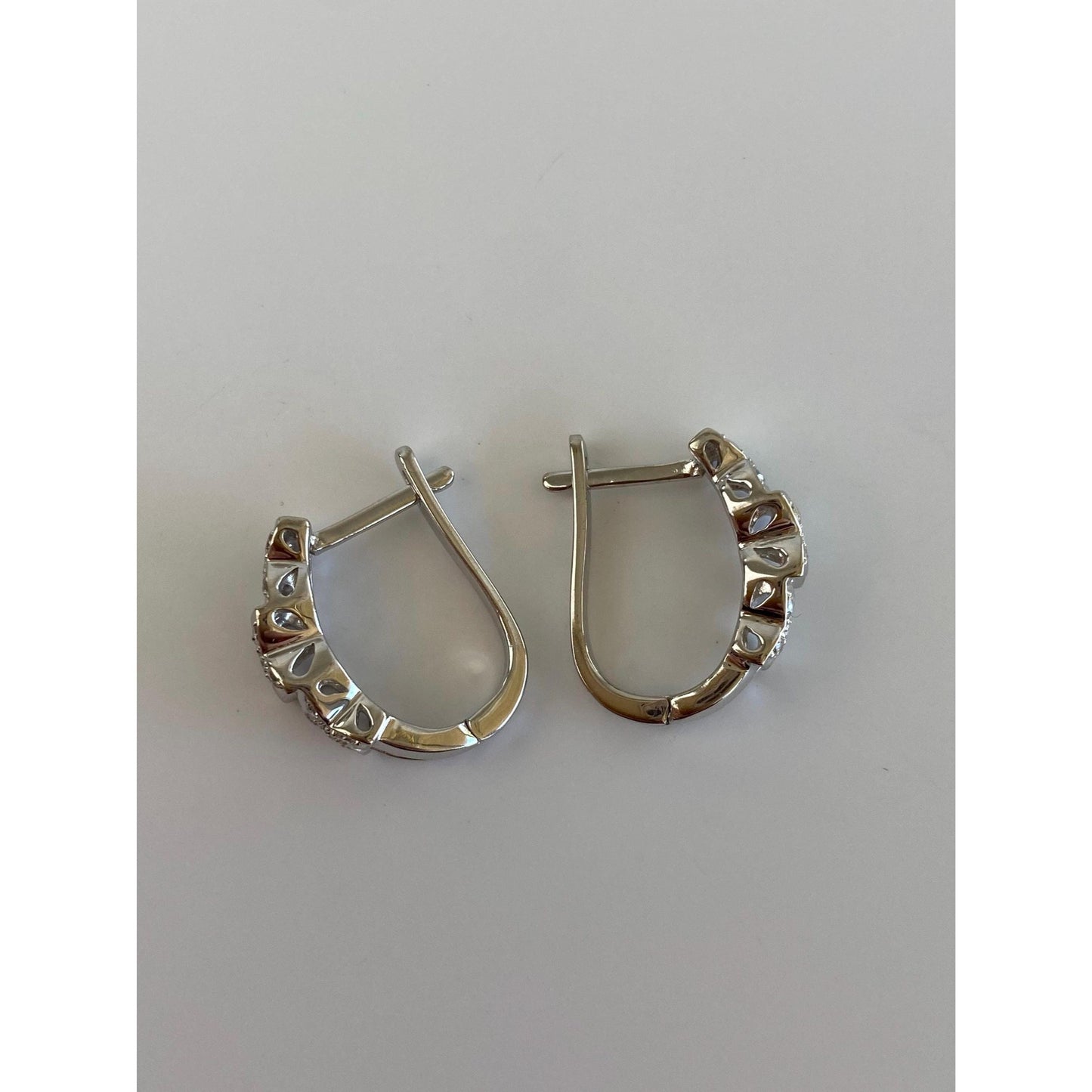Vintage Solid 14k White Gold Diamond X Drop Earrings