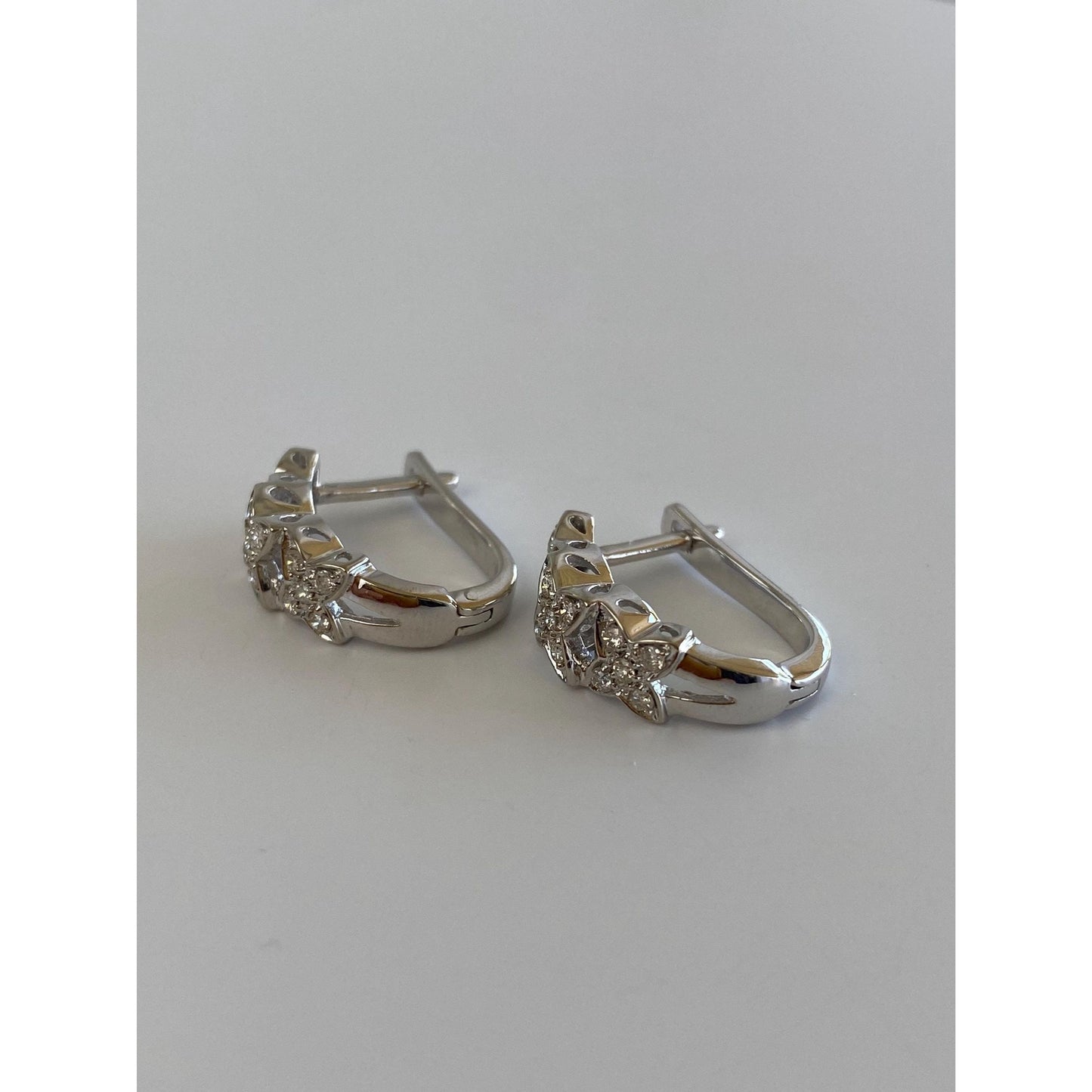 Vintage Solid 14k White Gold Diamond X Drop Earrings