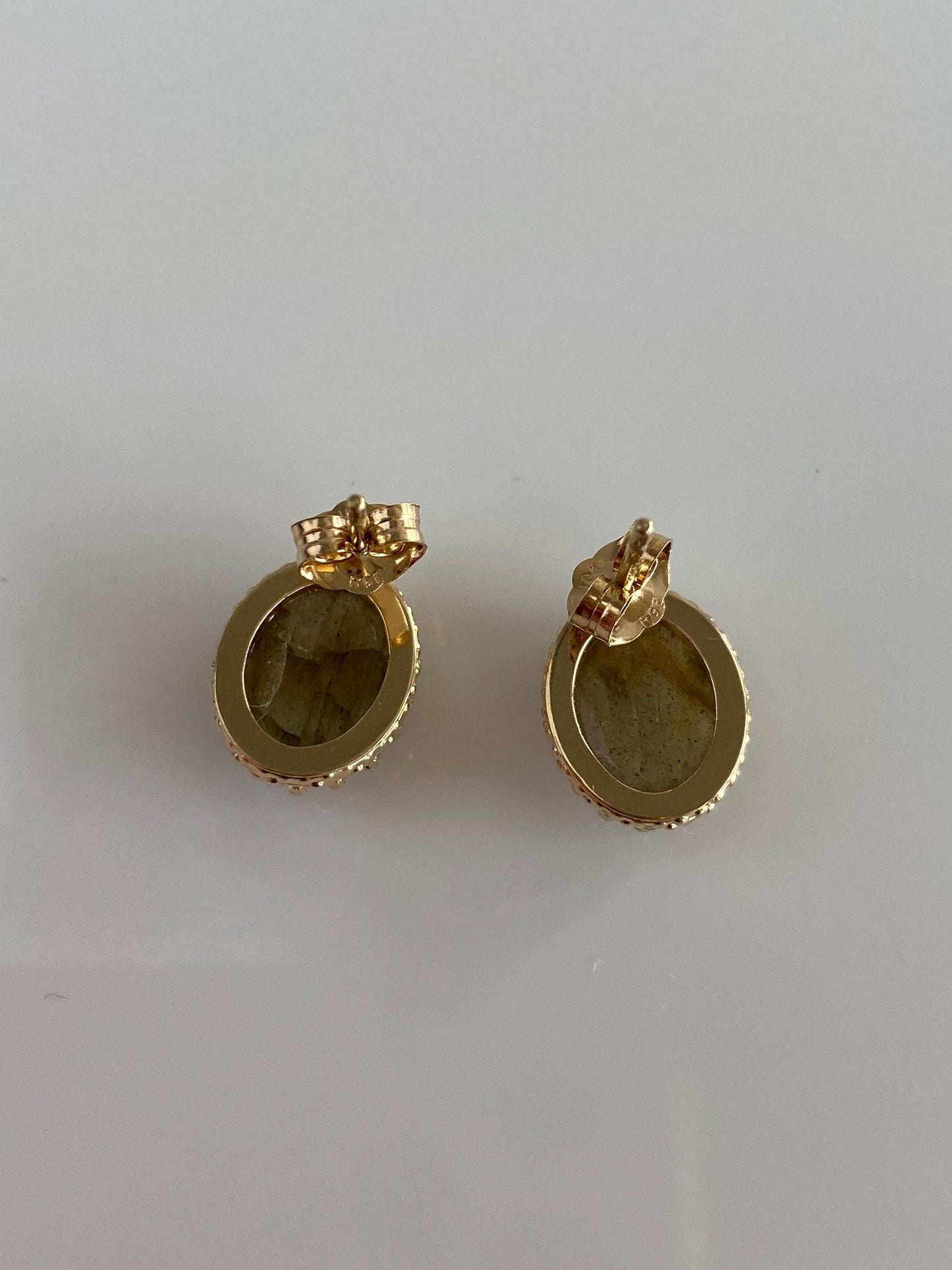 Vintage Solid 10k Yellow Gold Labradorite Stud Earrings