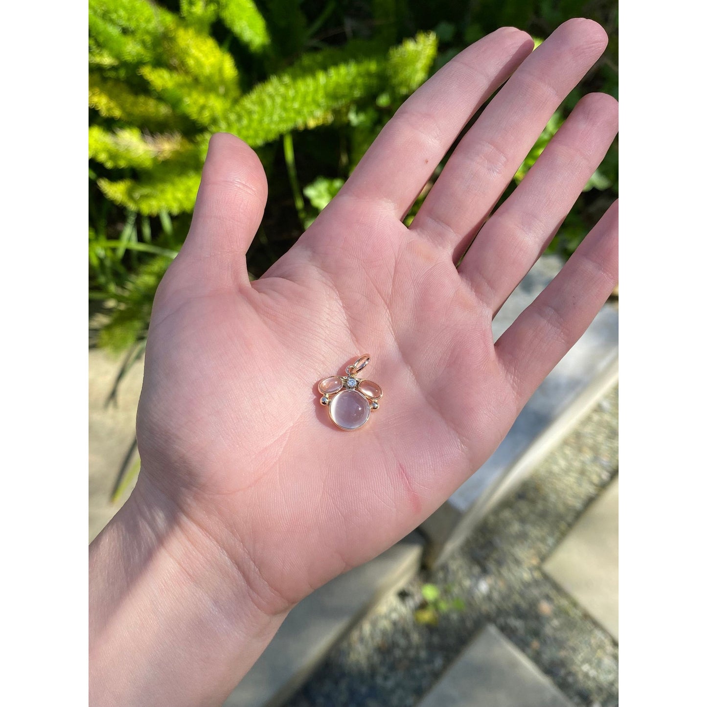 Vintage Solid 14k Yellow Gold Moonstone & Diamond Charm