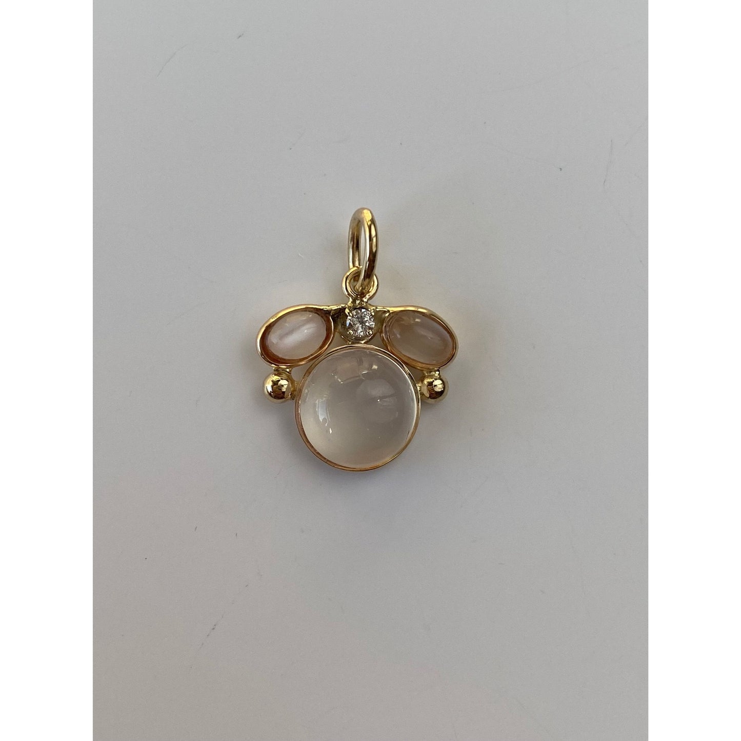 Vintage Solid 14k Yellow Gold Moonstone & Diamond Charm