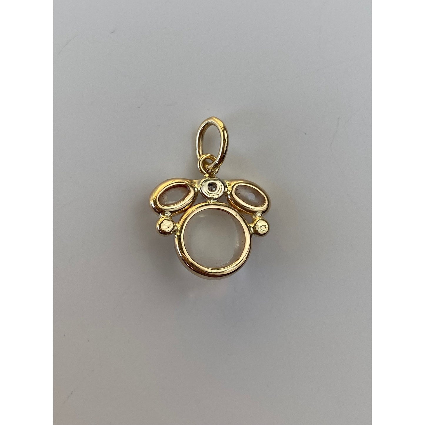 Vintage Solid 14k Yellow Gold Moonstone & Diamond Charm