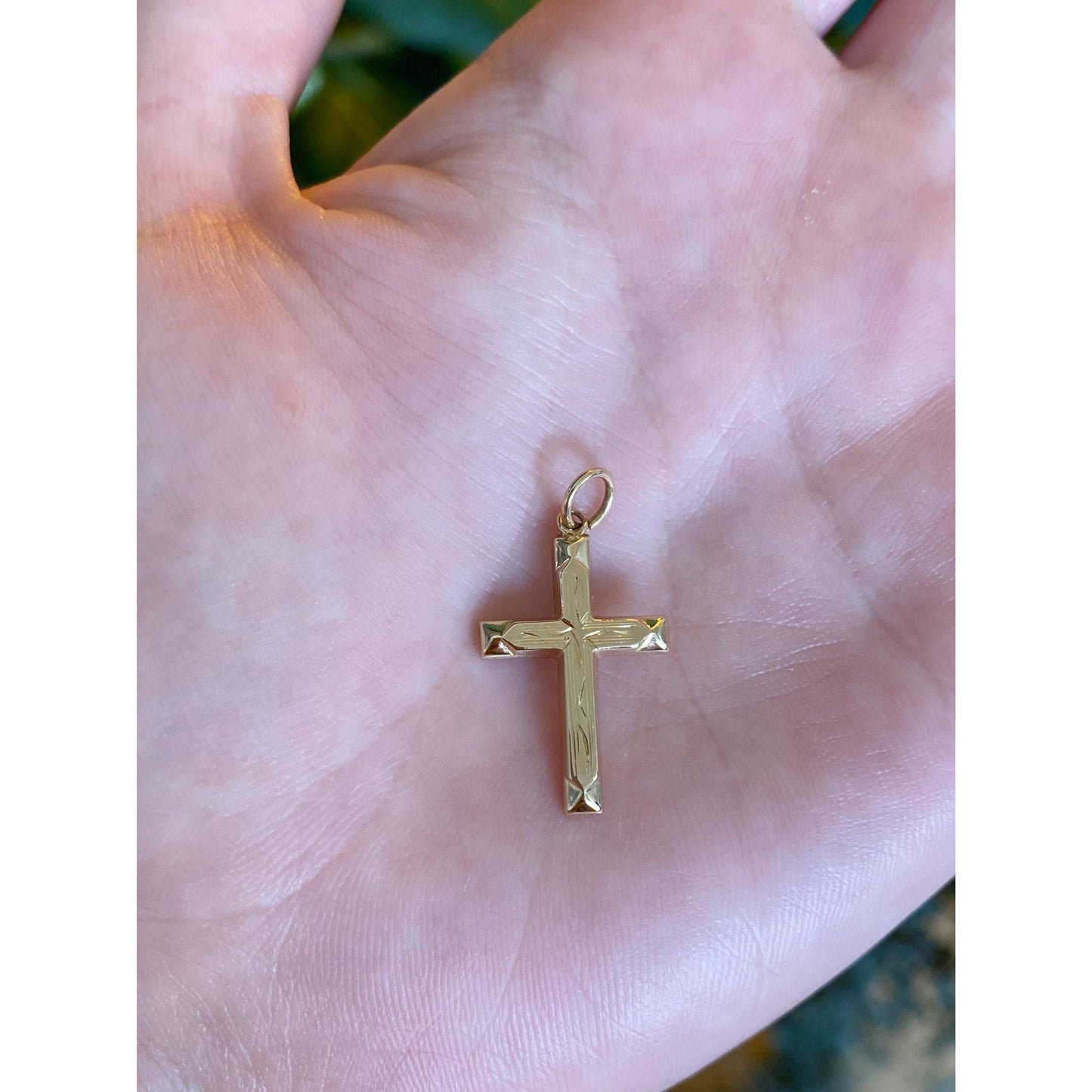 Vintage 14k Yellow Gold Engraved Cross Charm