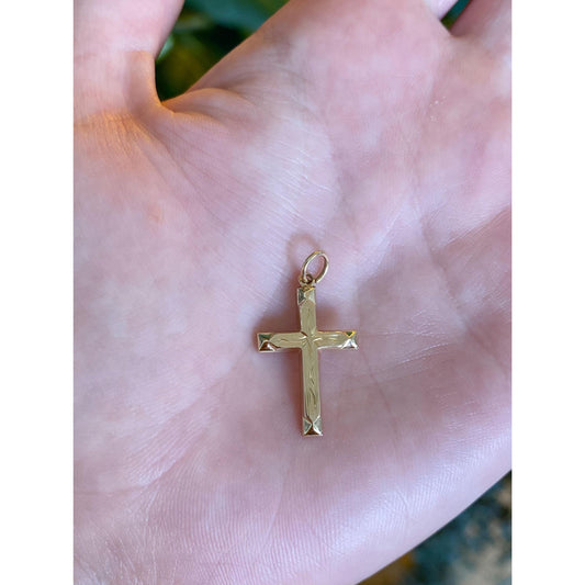Vintage 14k Yellow Gold Engraved Cross Charm