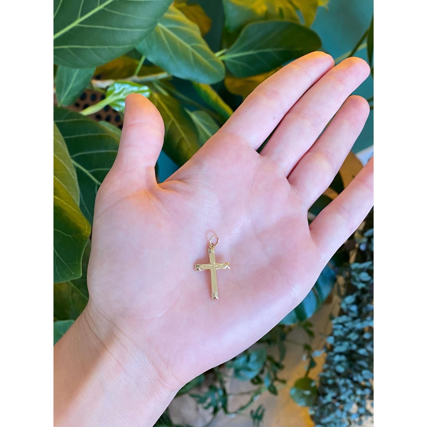 Vintage 14k Yellow Gold Engraved Cross Charm