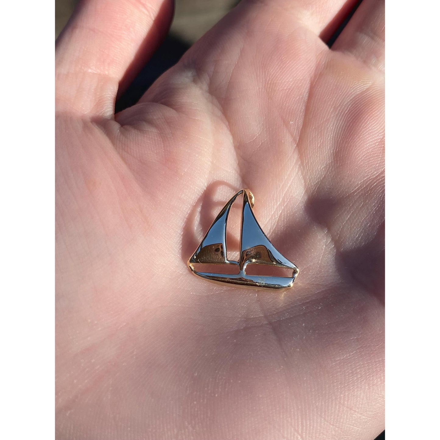 Solid 14k Yellow Gold Sailboat Charm