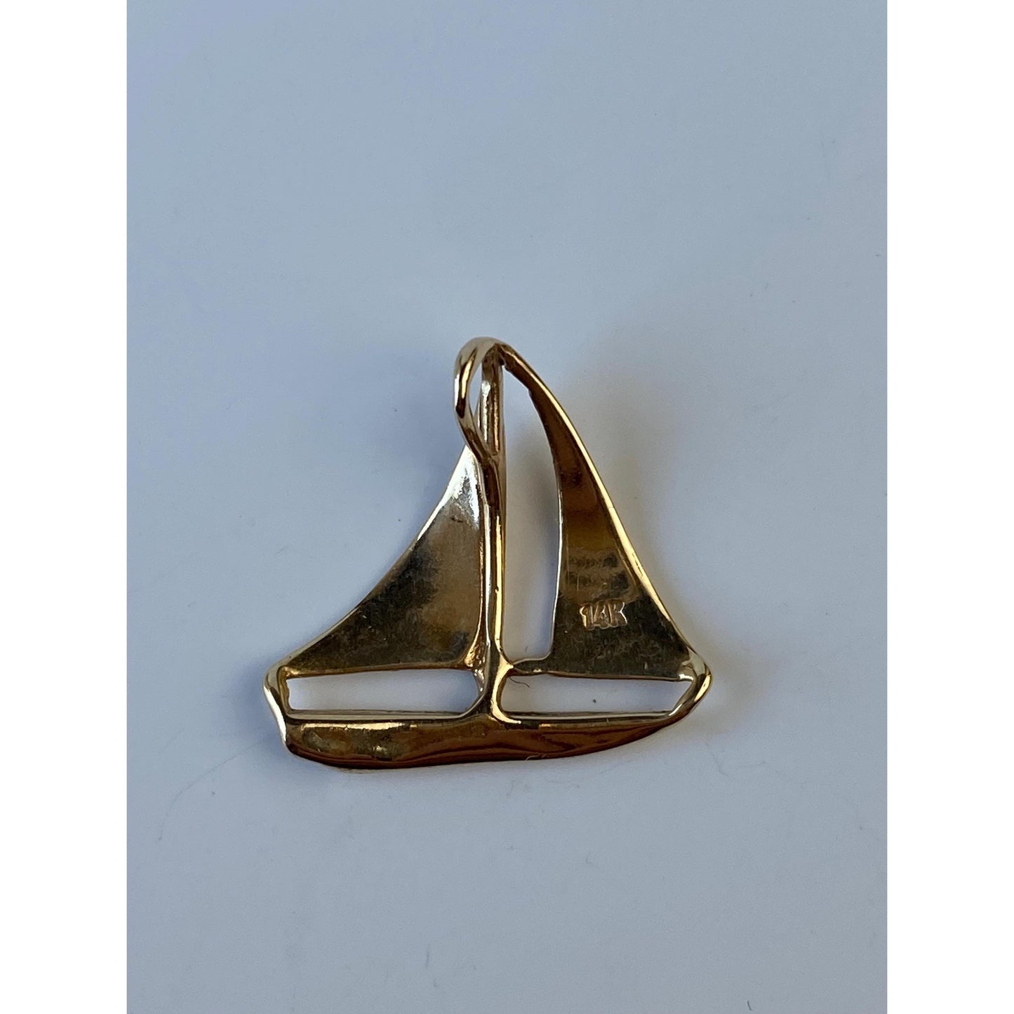 Solid 14k Yellow Gold Sailboat Charm