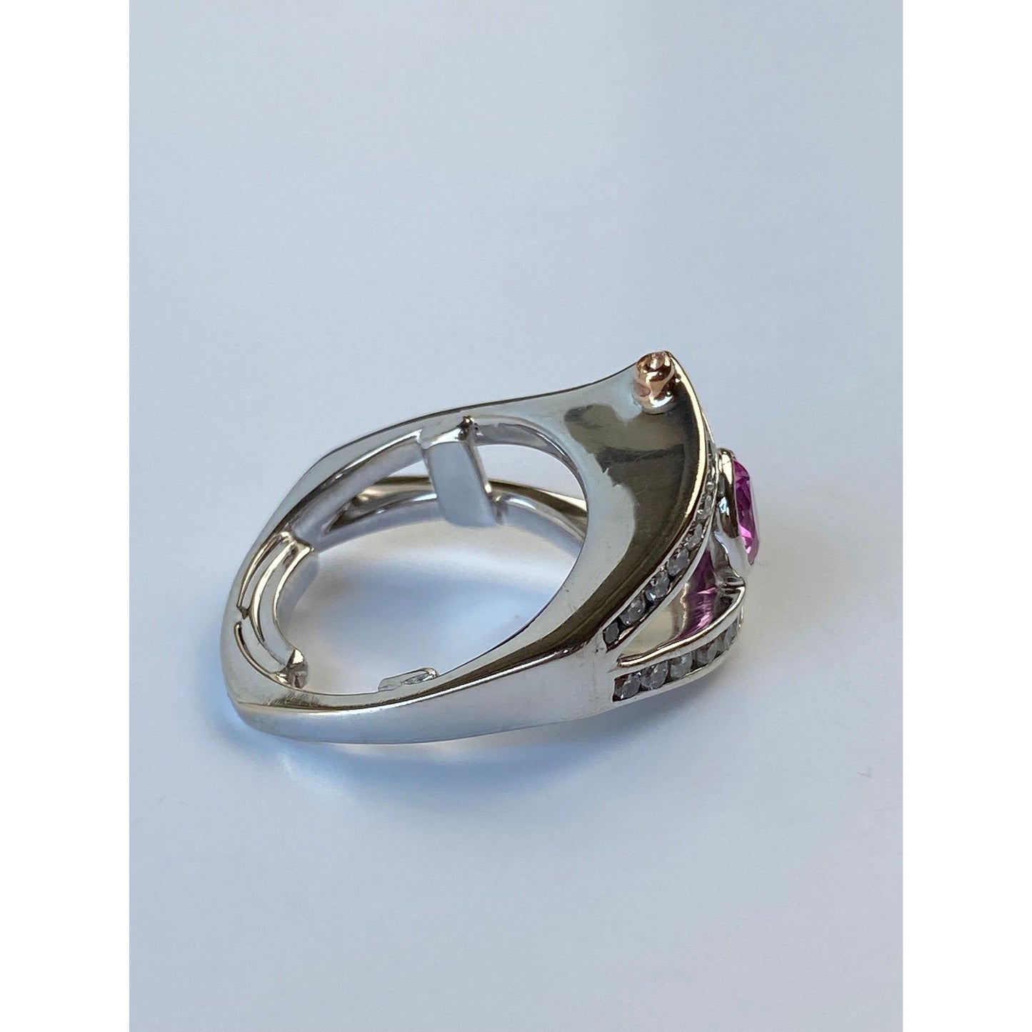 Vintage Solid 14k White & Rosey Gold Chunky Pink Sapphire Diamond Ring - Size 6.25