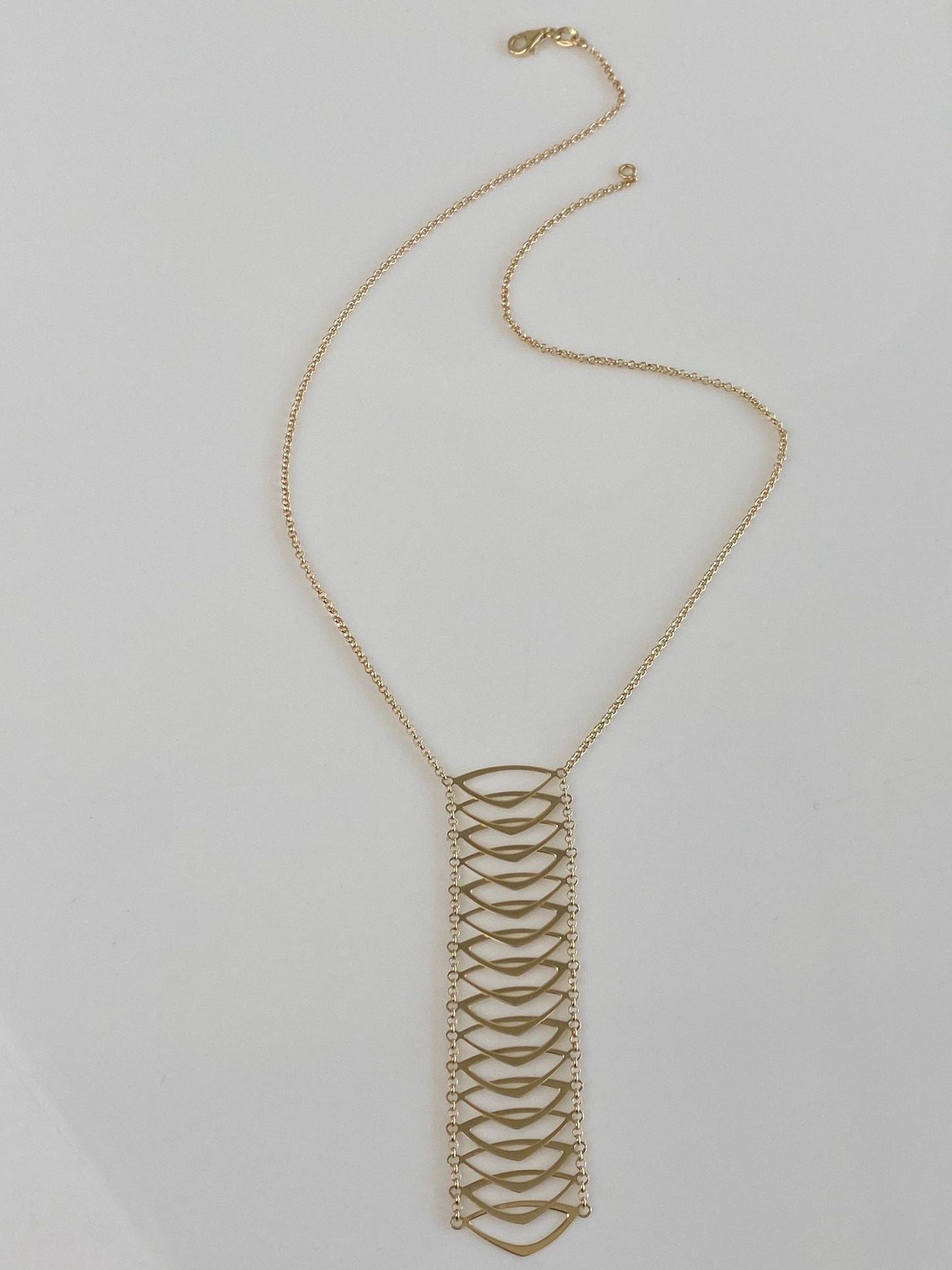 Vintage Solid 14k Yellow Gold Rolo Chain Triangles Lariat Style Necklace - 16.5 inches