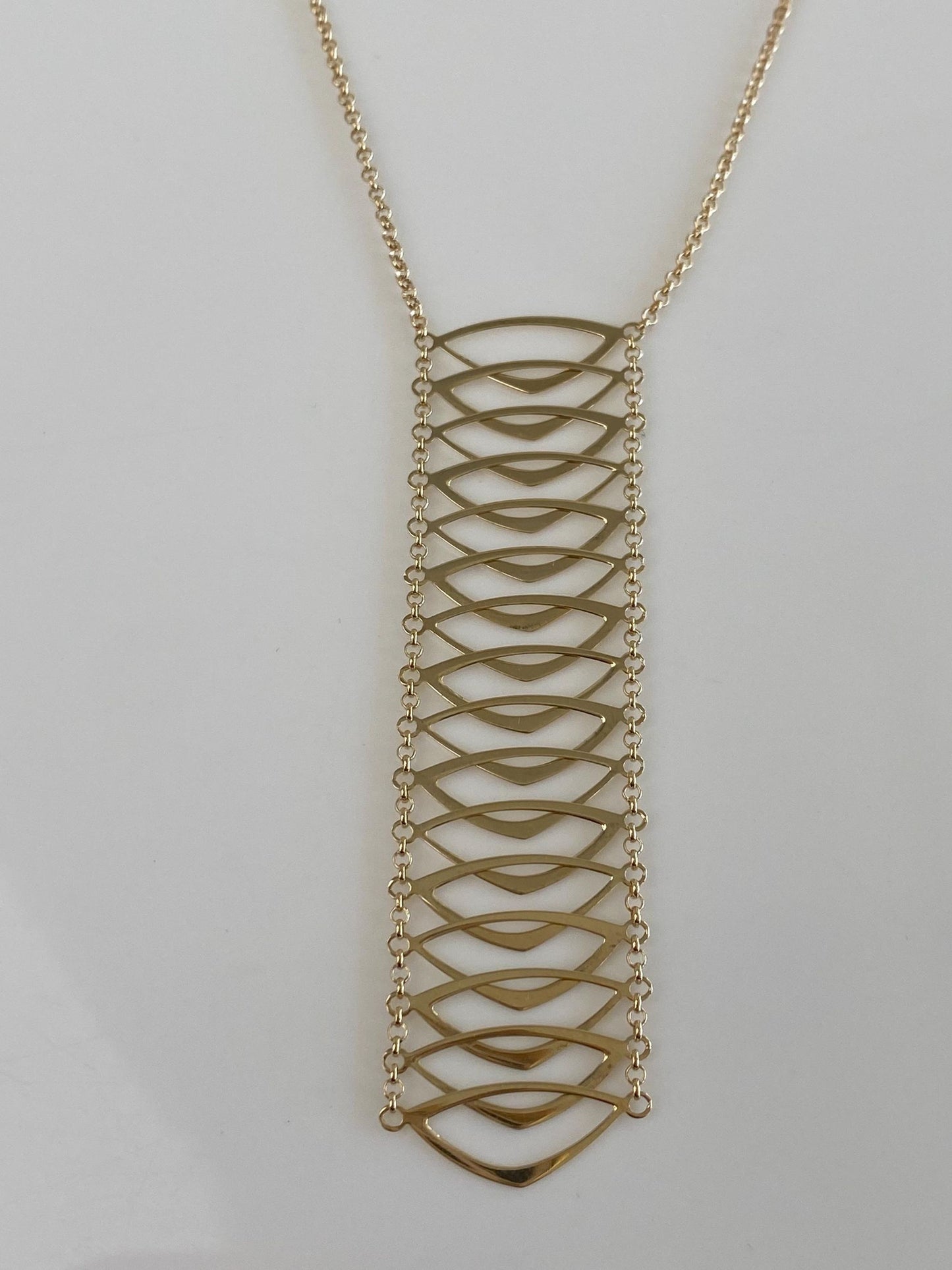Vintage Solid 14k Yellow Gold Rolo Chain Triangles Lariat Style Necklace - 16.5 inches