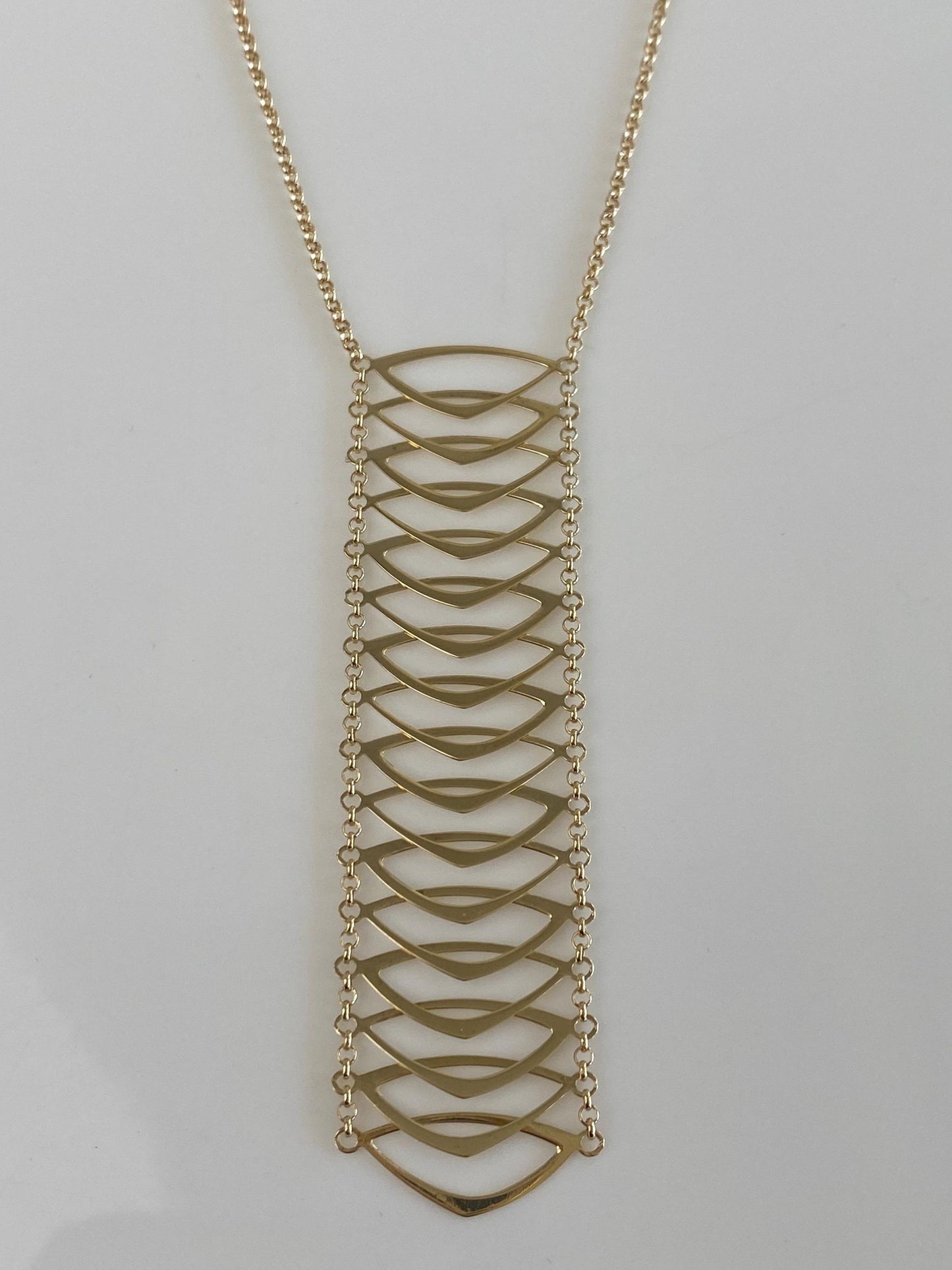Vintage Solid 14k Yellow Gold Rolo Chain Triangles Lariat Style Necklace - 16.5 inches