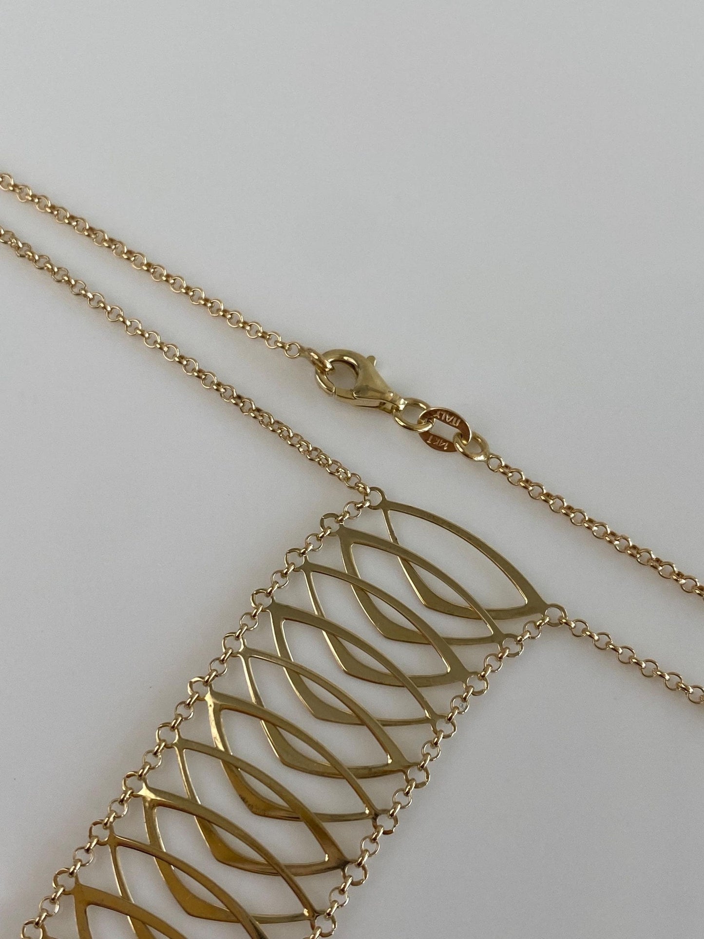 Vintage Solid 14k Yellow Gold Rolo Chain Triangles Lariat Style Necklace - 16.5 inches