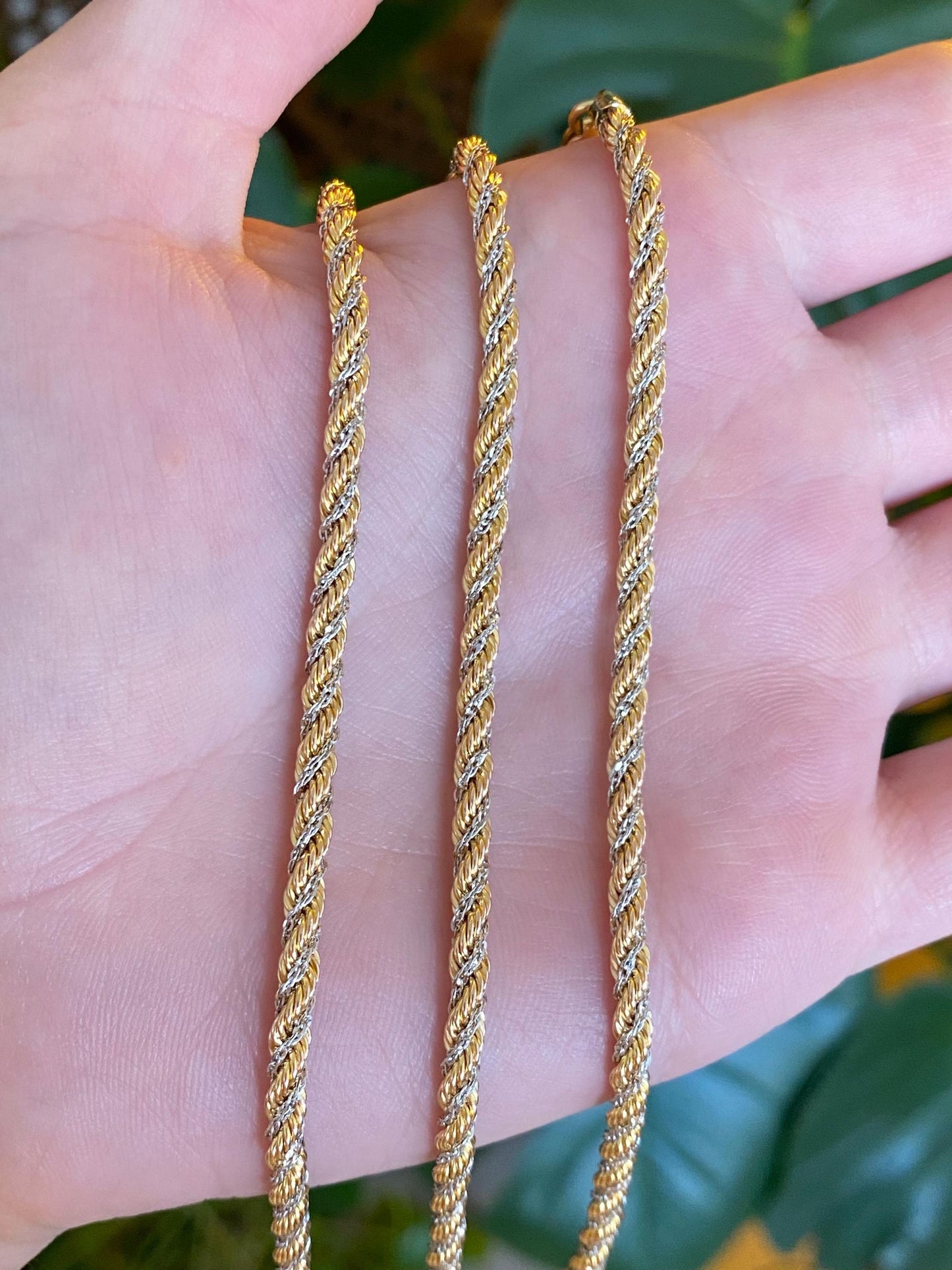 Vintage 14k White & Yellow Gold Twisted Chain Necklace - 17.5 inches