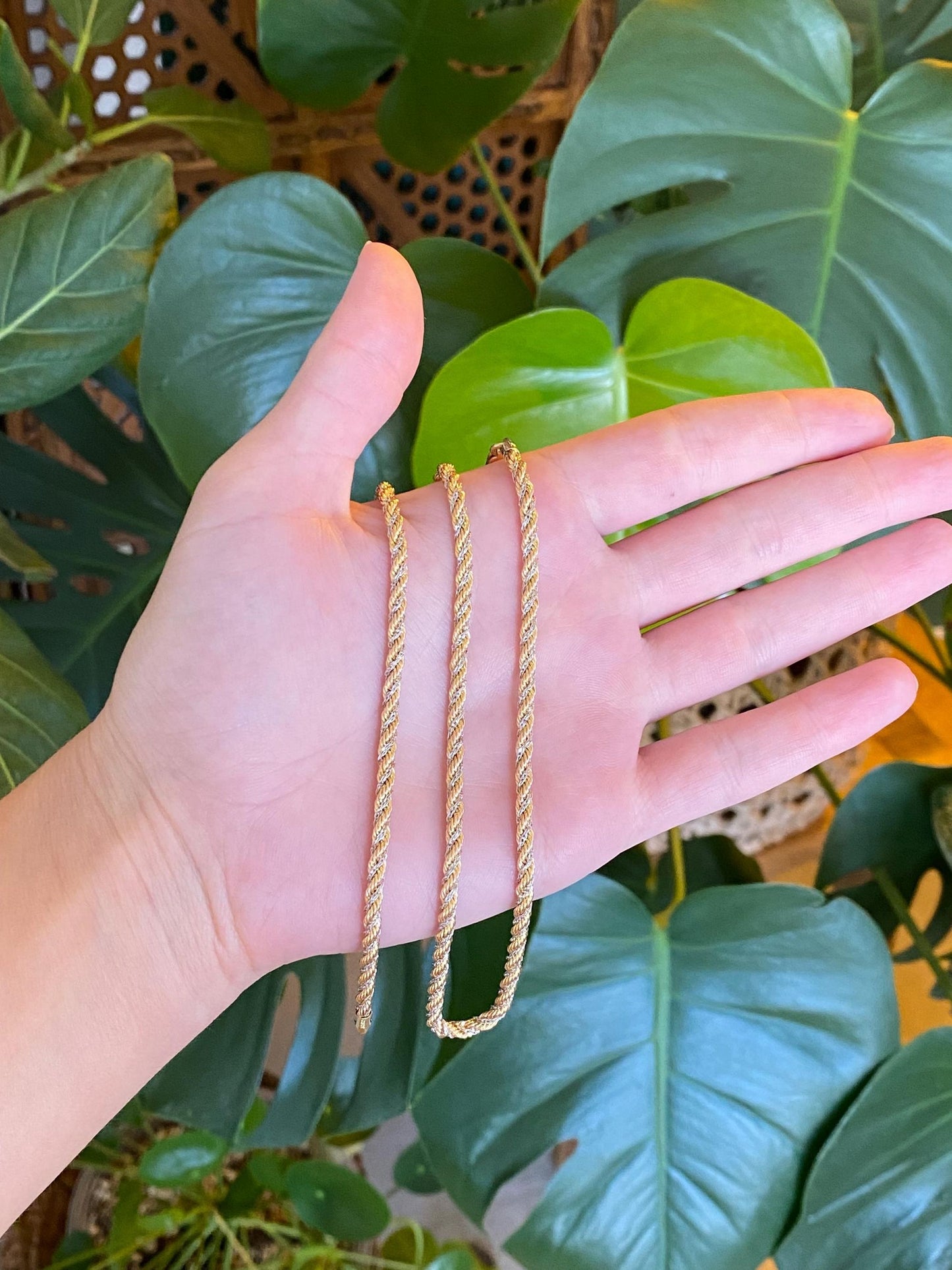 Vintage 14k White & Yellow Gold Twisted Chain Necklace - 17.5 inches
