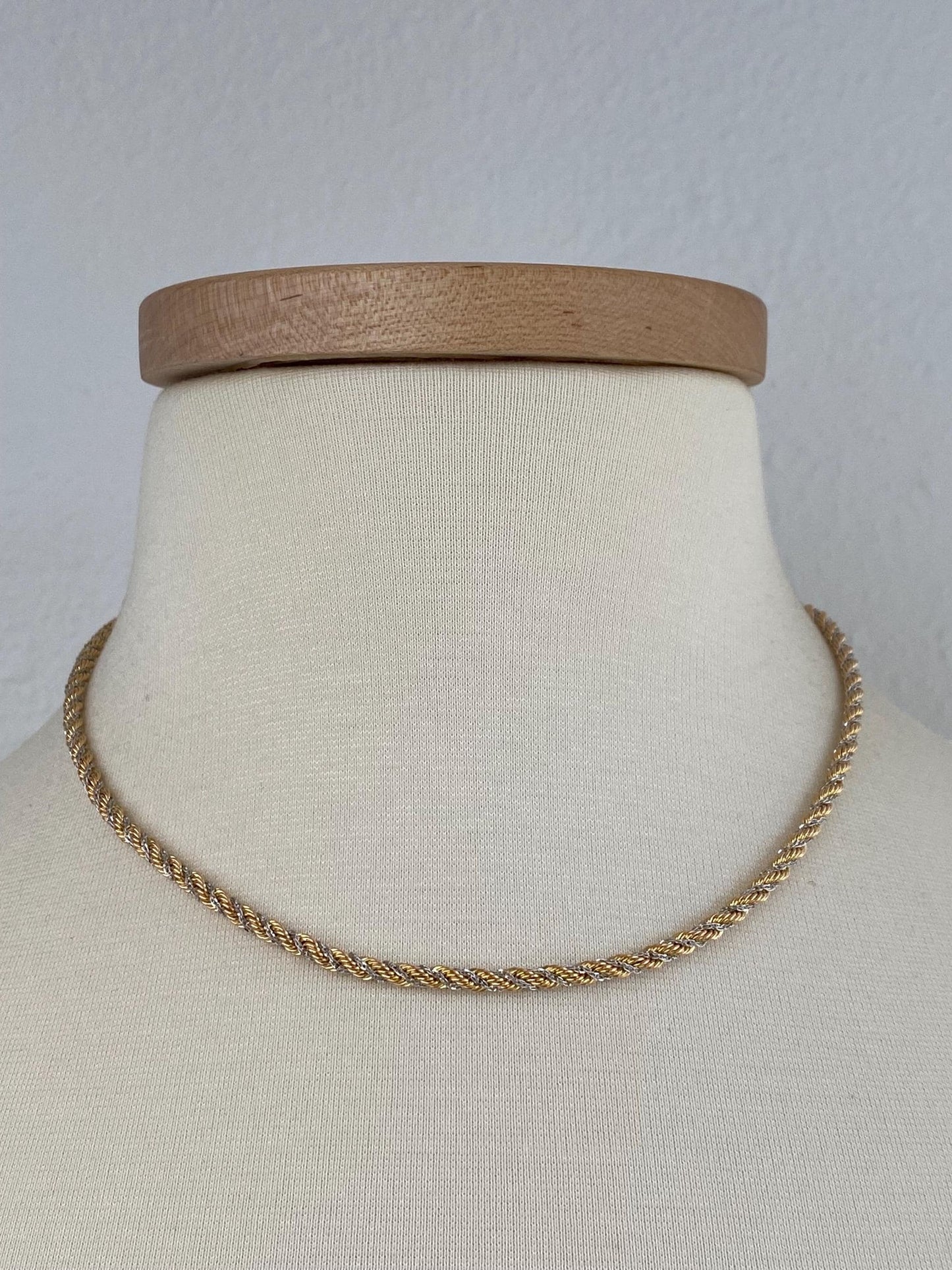Vintage 14k White & Yellow Gold Twisted Chain Necklace - 17.5 inches