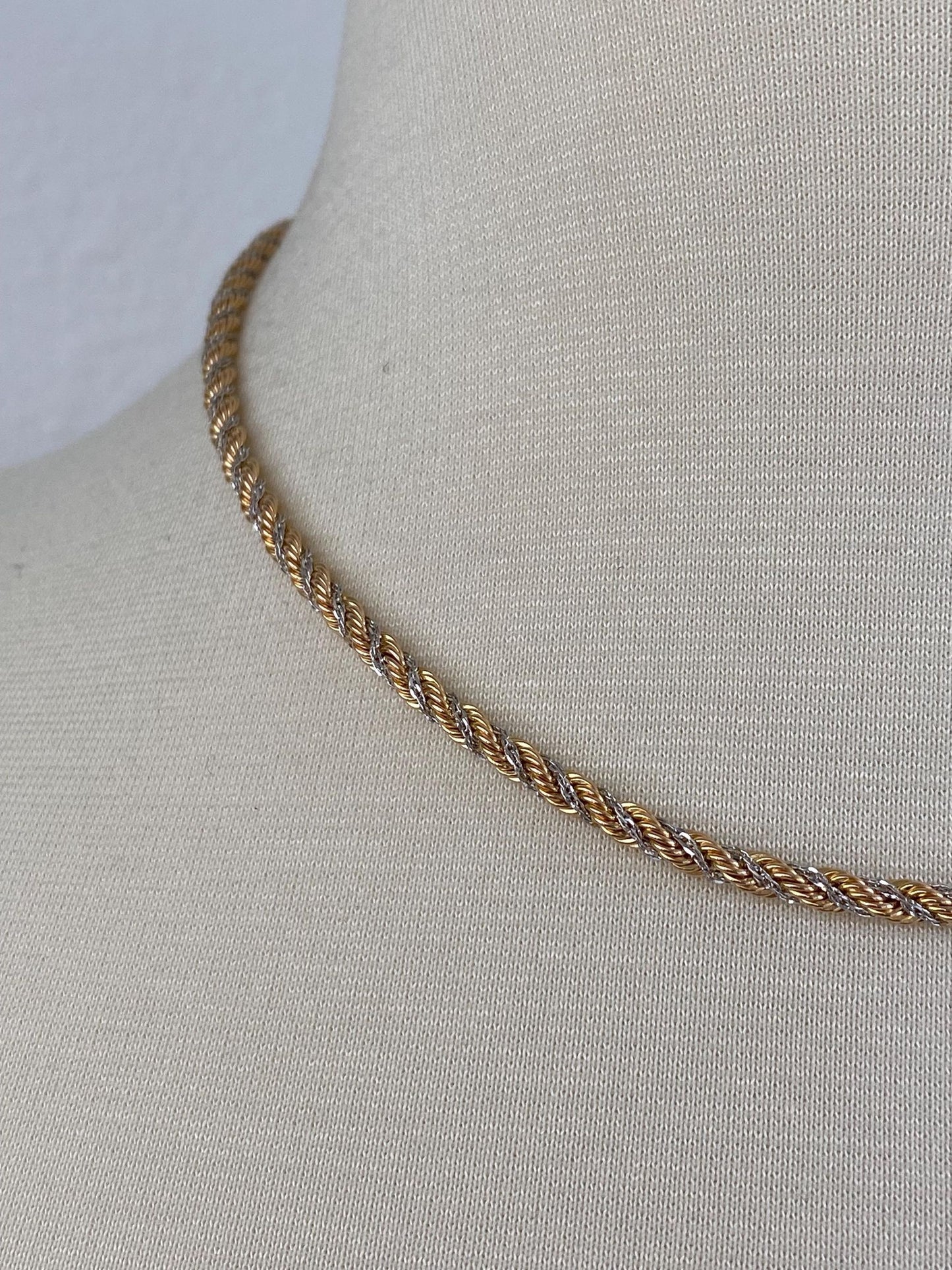 Vintage 14k White & Yellow Gold Twisted Chain Necklace - 17.5 inches