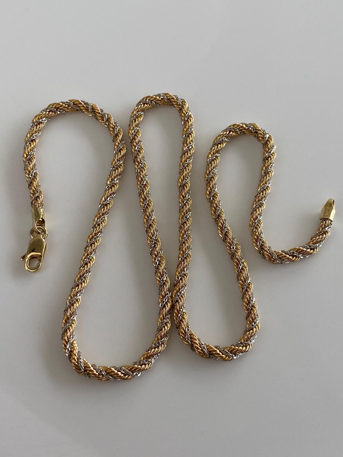 Vintage 14k White & Yellow Gold Twisted Chain Necklace - 17.5 inches