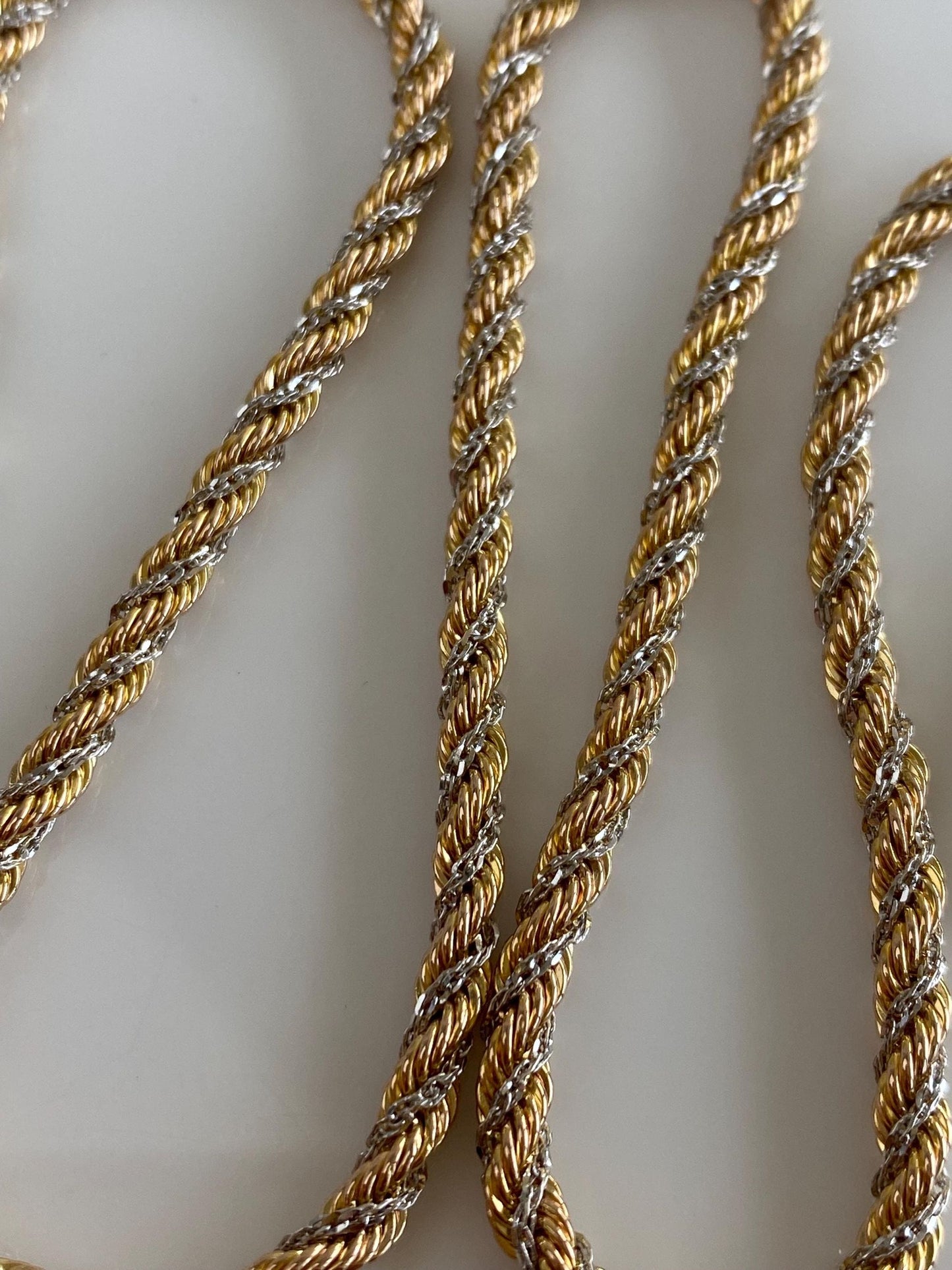Vintage 14k White & Yellow Gold Twisted Chain Necklace - 17.5 inches