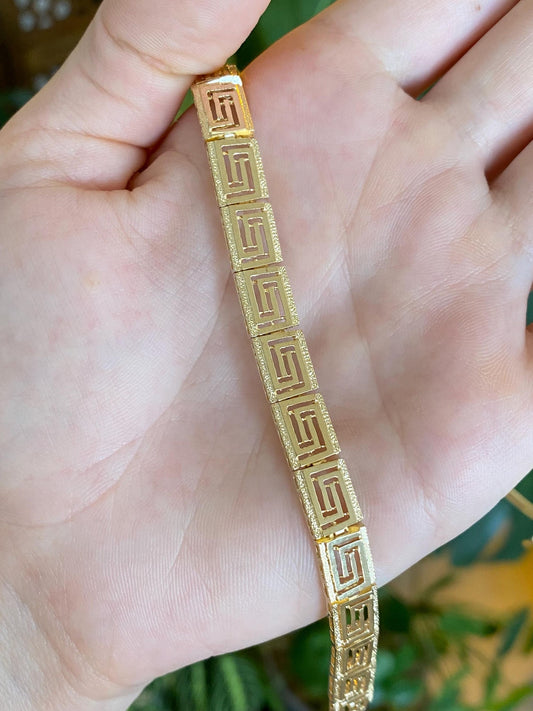 Solid 14k Yellow Gold Greek Key Omega Chain Necklace - 17 inches