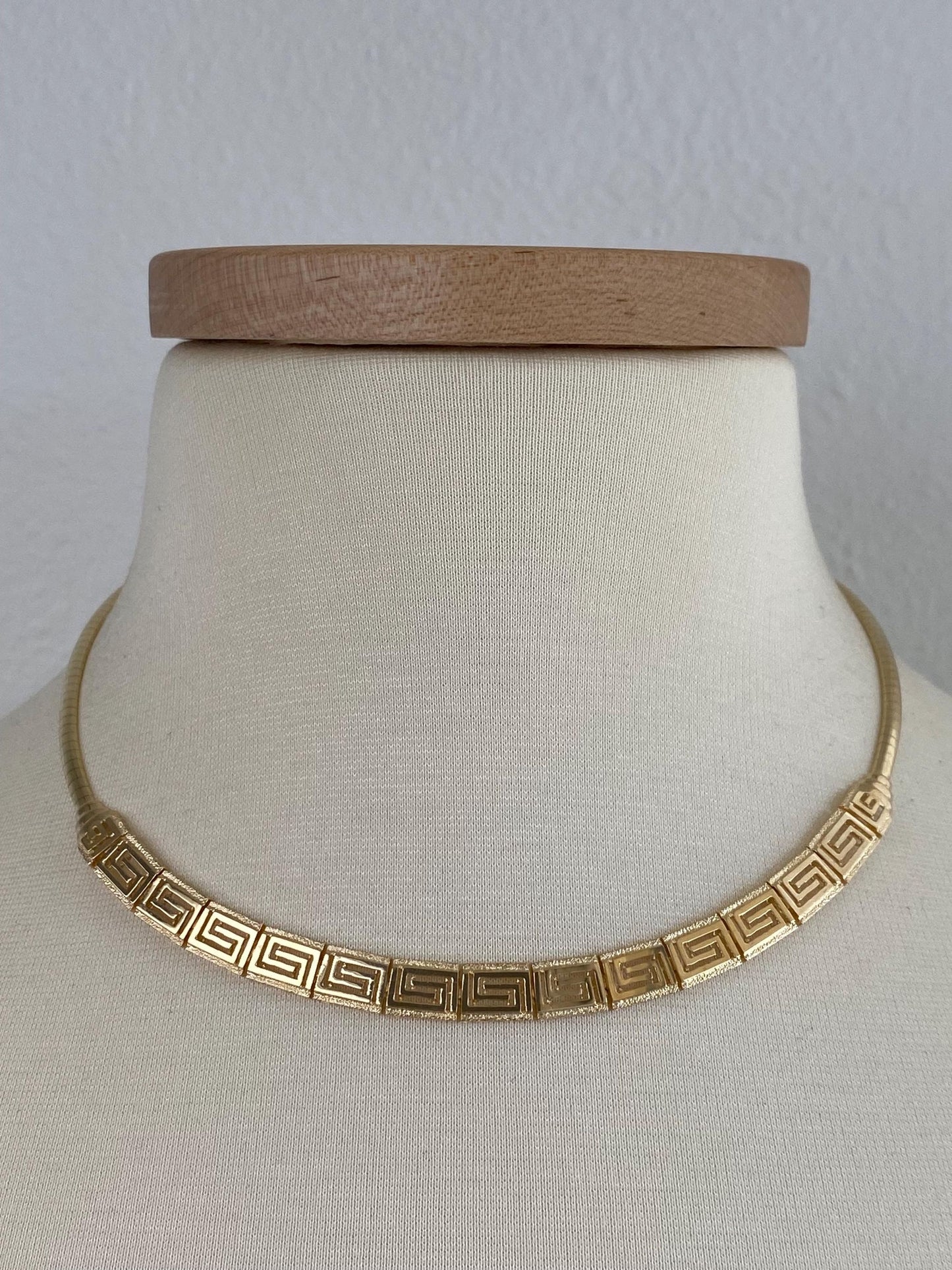 Solid 14k Yellow Gold Greek Key Omega Chain Necklace - 17 inches
