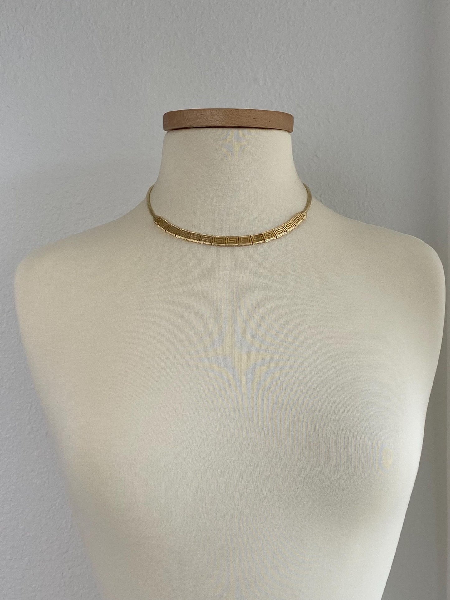 Solid 14k Yellow Gold Greek Key Omega Chain Necklace - 17 inches