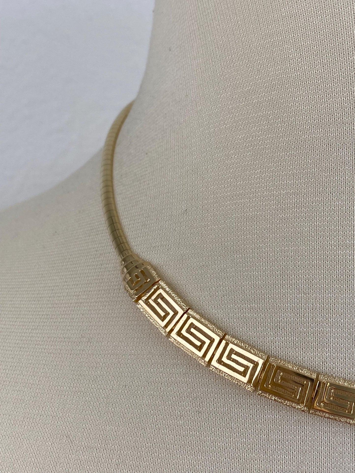Solid 14k Yellow Gold Greek Key Omega Chain Necklace - 17 inches