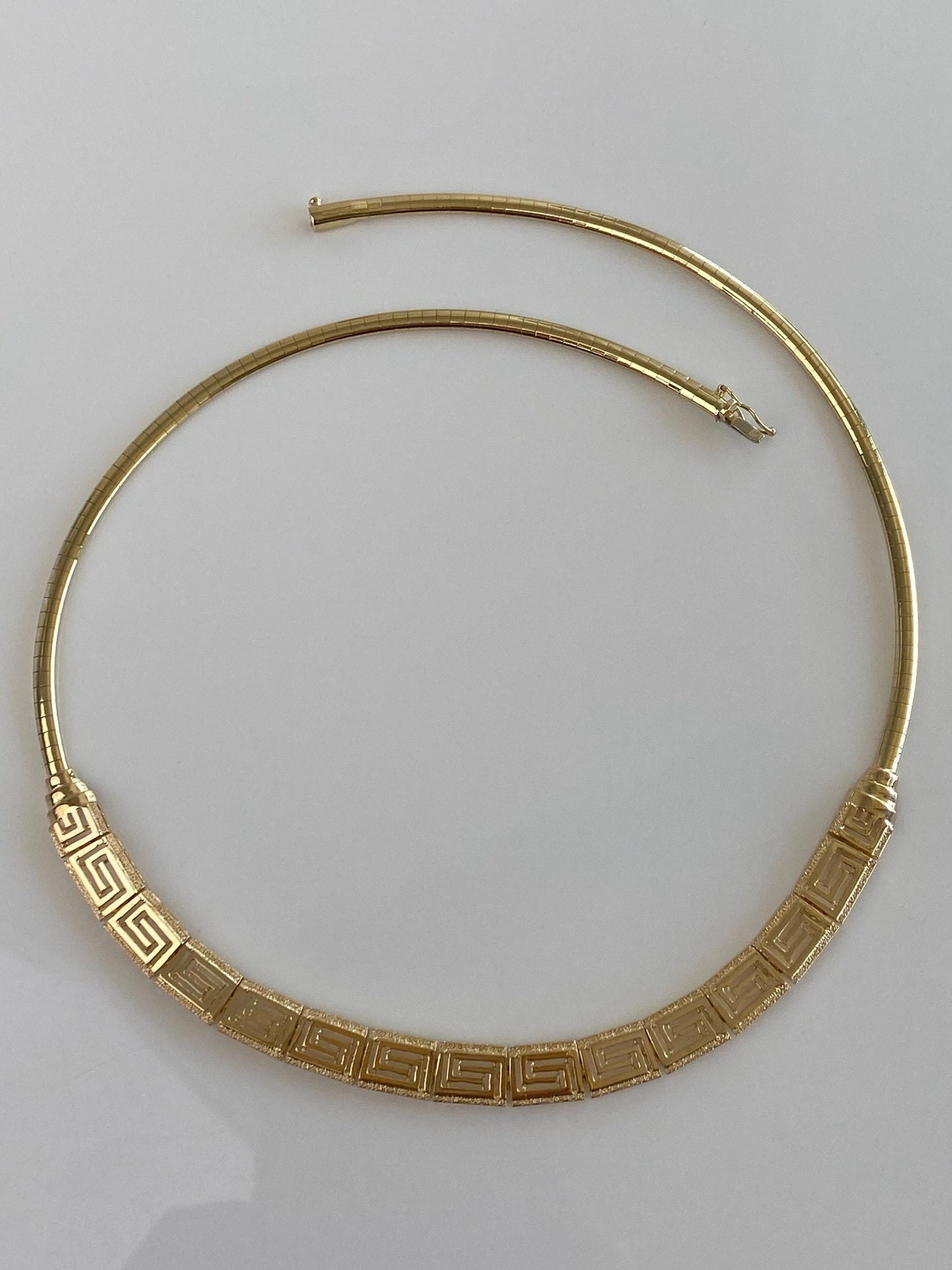 Solid 14k Yellow Gold Greek Key Omega Chain Necklace - 17 inches