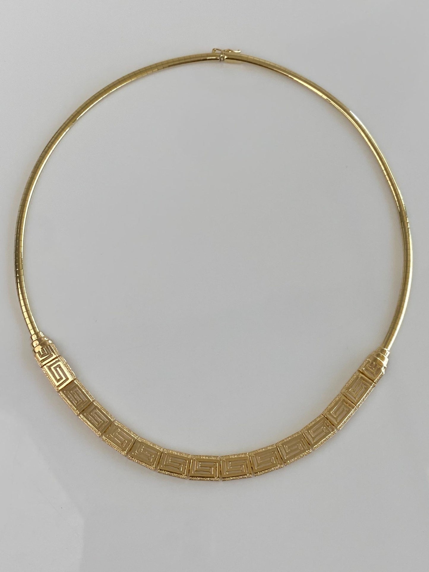 Solid 14k Yellow Gold Greek Key Omega Chain Necklace - 17 inches