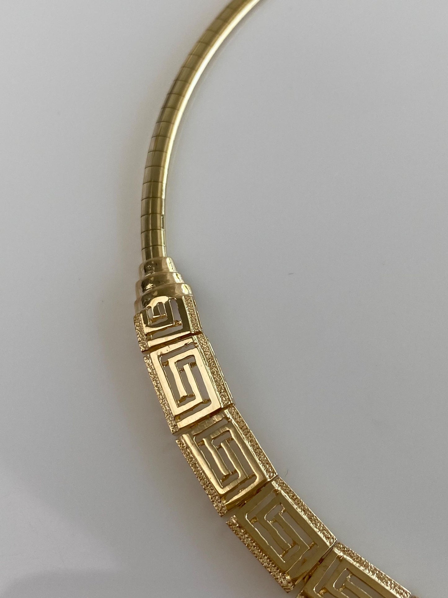 Solid 14k Yellow Gold Greek Key Omega Chain Necklace - 17 inches