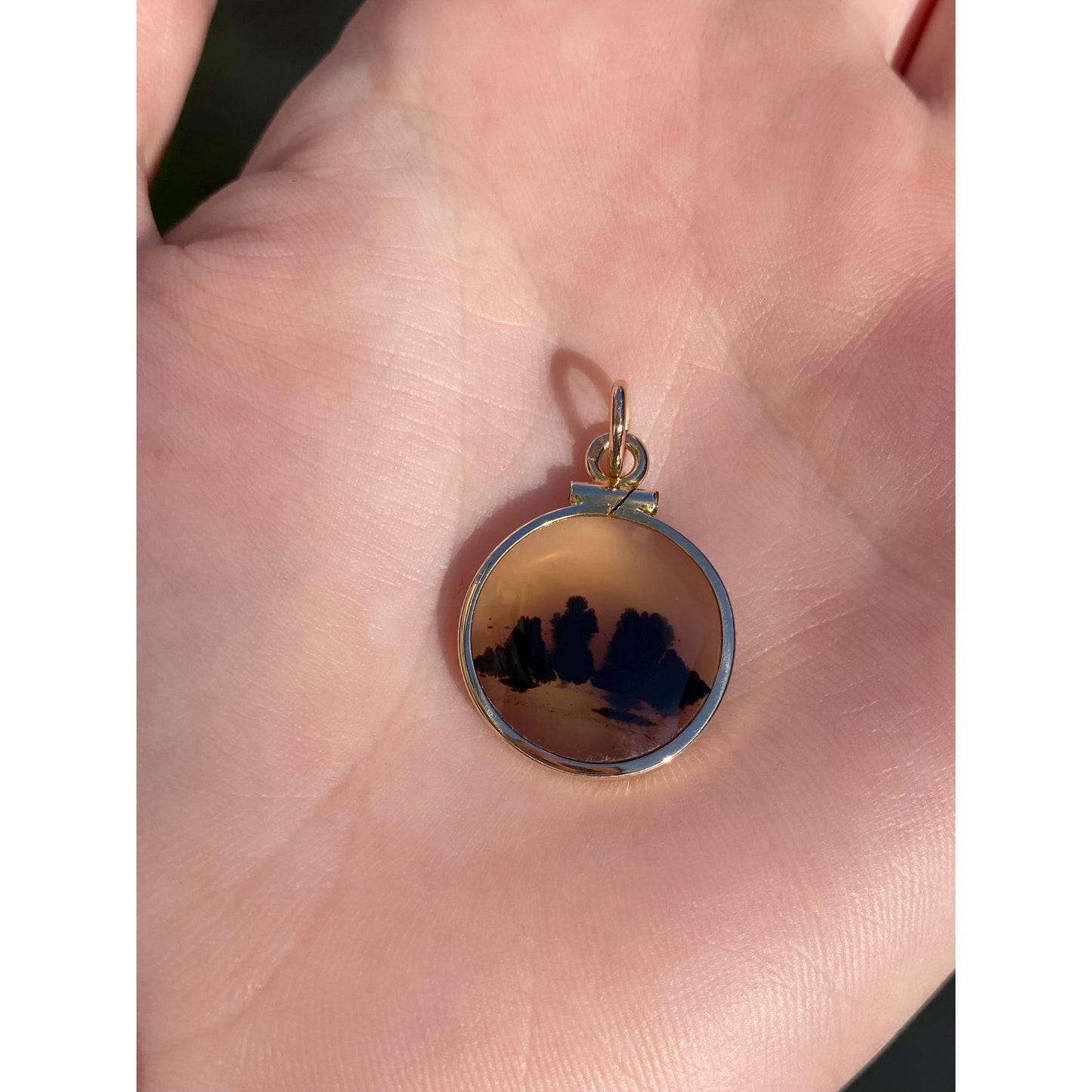 Vintage Solid 14k Yellow Gold Dendritic Agate Charm