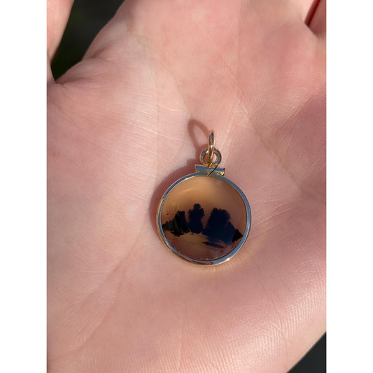 Vintage Solid 14k Yellow Gold Dendritic Agate Charm