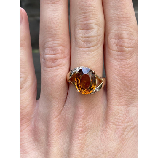 Vintage Solid 14k Yellow Gold Clear Spinel Brown Orange Topaz Ring - Size 6.75