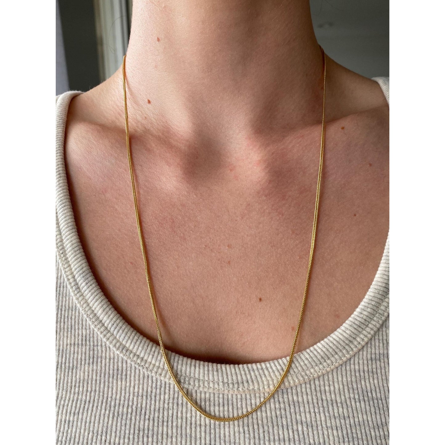 Solid 18k Yellow Gold Wheat Chain Necklace - 24 inches