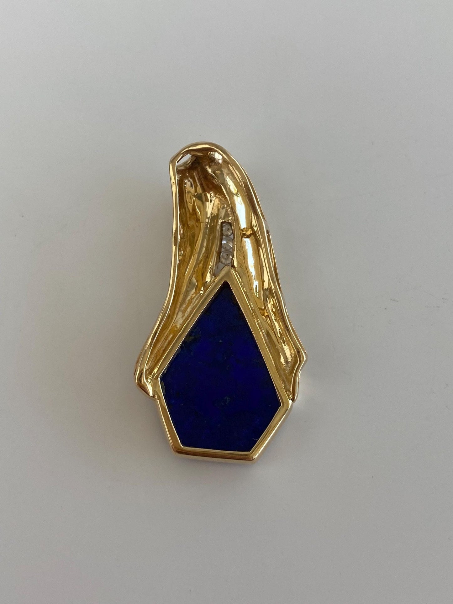 Solid 14k Yellow Gold Diamond Opal Lapis Inlay Slide Charm
