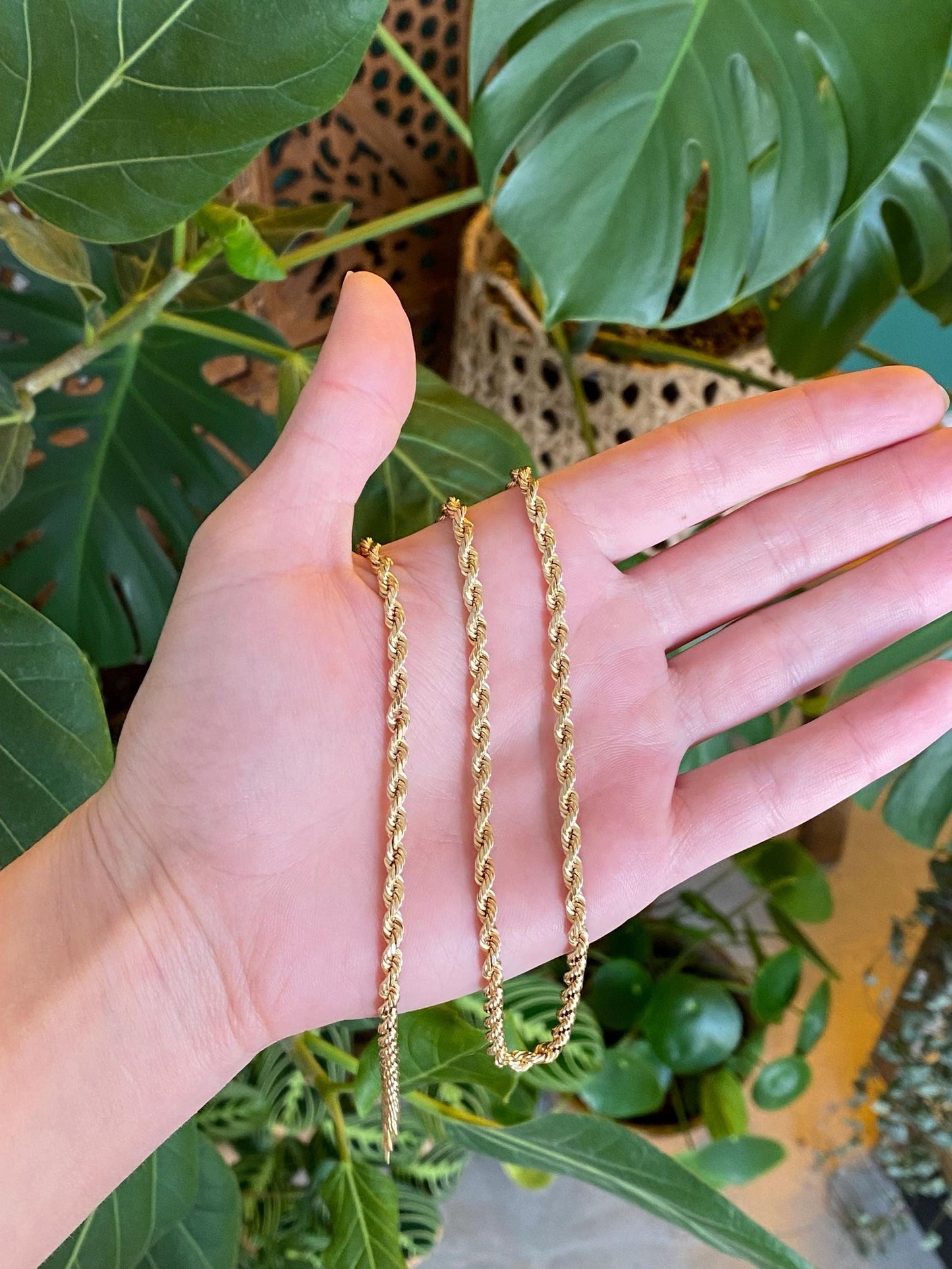 Vintage Solid 14k Yellow Gold Long Rope Chain Necklace - 28.5 inches