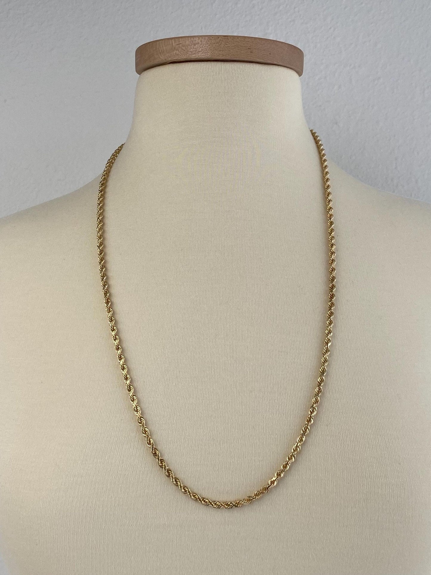 Vintage Solid 14k Yellow Gold Long Rope Chain Necklace - 28.5 inches