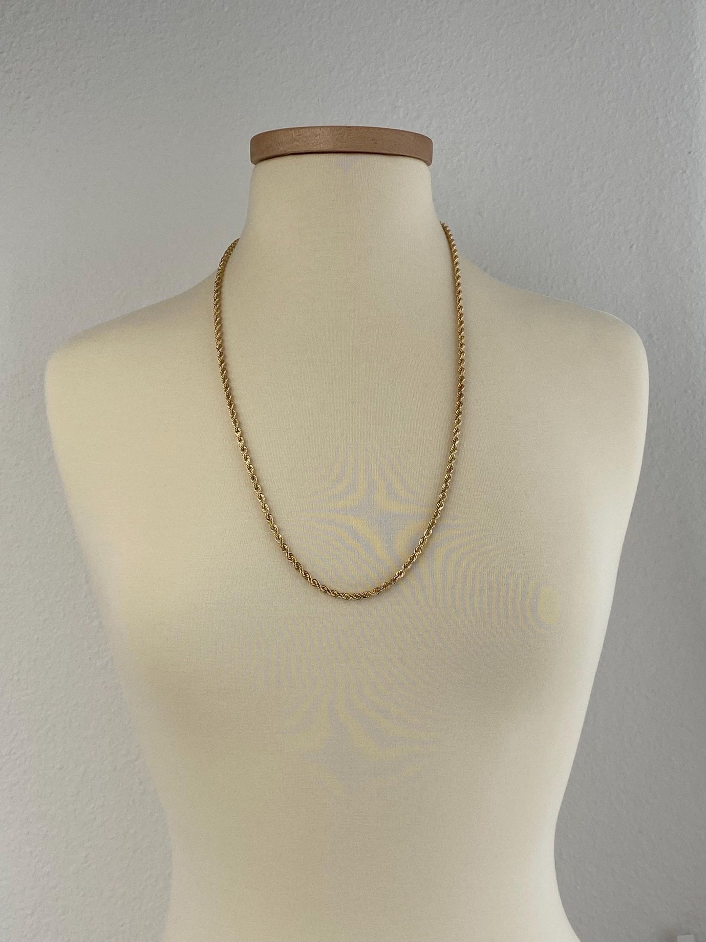 Vintage Solid 14k Yellow Gold Long Rope Chain Necklace - 28.5 inches