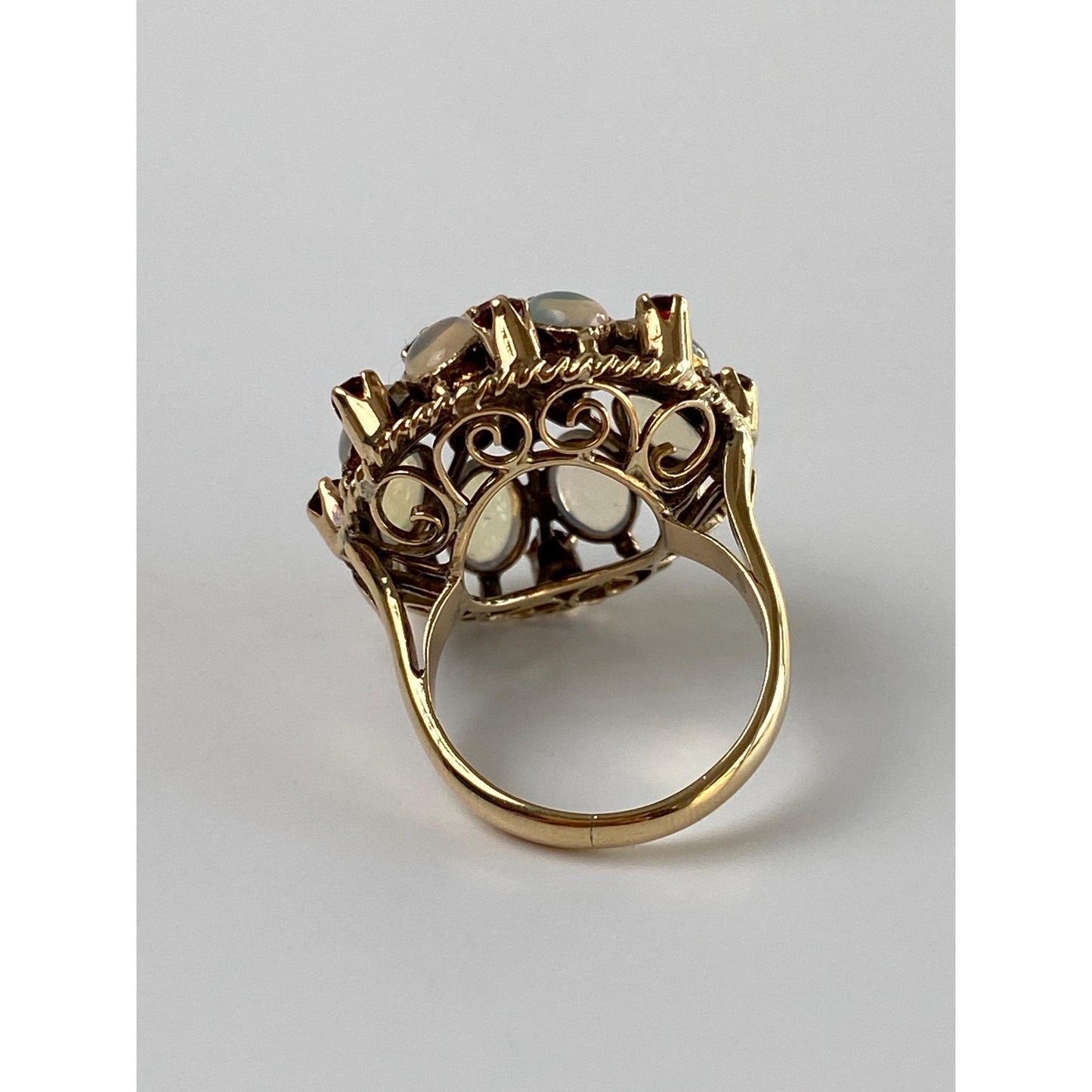 Vintage Solid 14k Yellow Gold Opal Garnet Cocktail Ring - Size 5.5-5.75