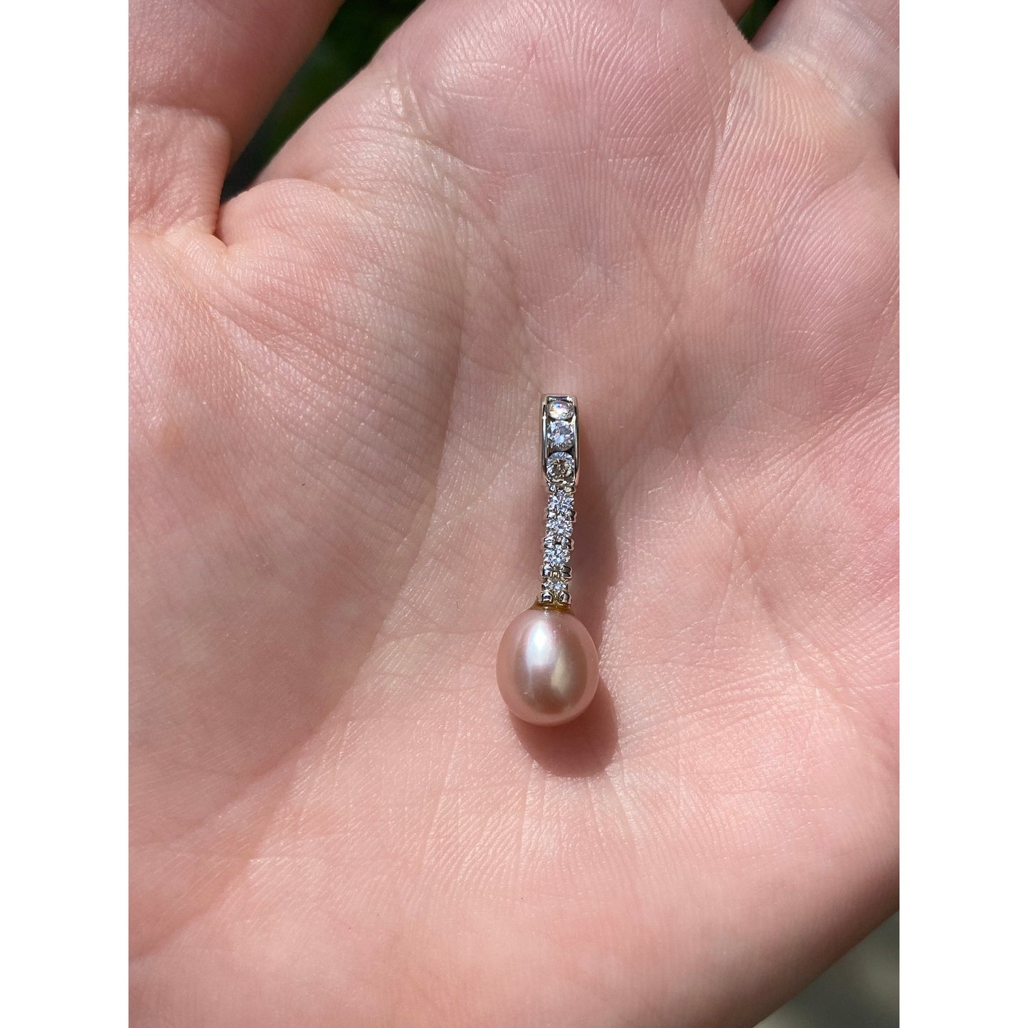 Vintage Solid 14k White Gold Diamond Pink Pearl Charm