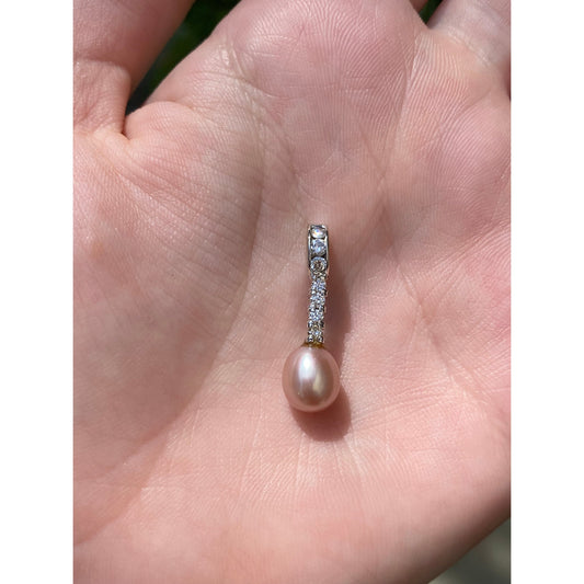 Vintage Solid 14k White Gold Diamond Pink Pearl Charm