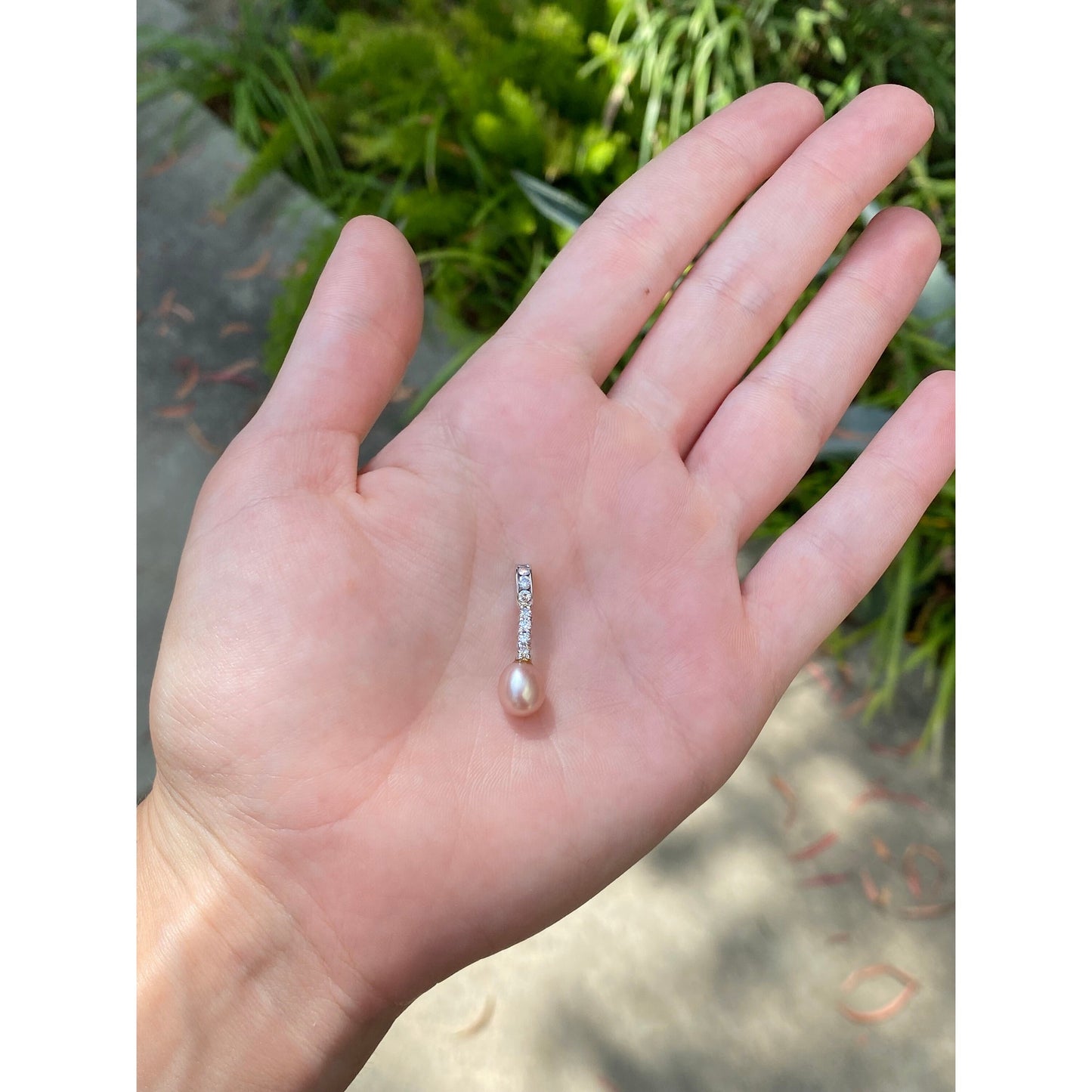 Vintage Solid 14k White Gold Diamond Pink Pearl Charm