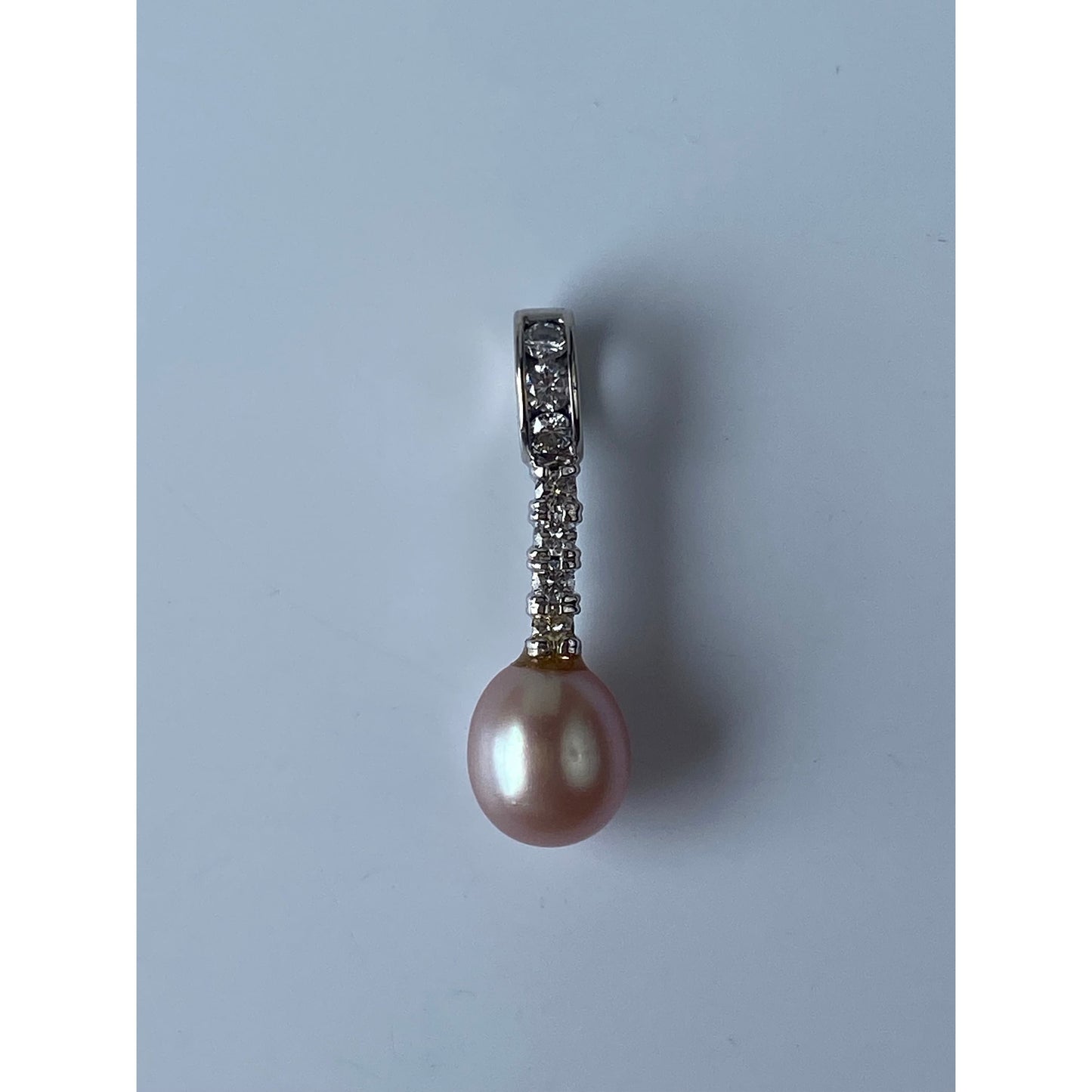 Vintage Solid 14k White Gold Diamond Pink Pearl Charm