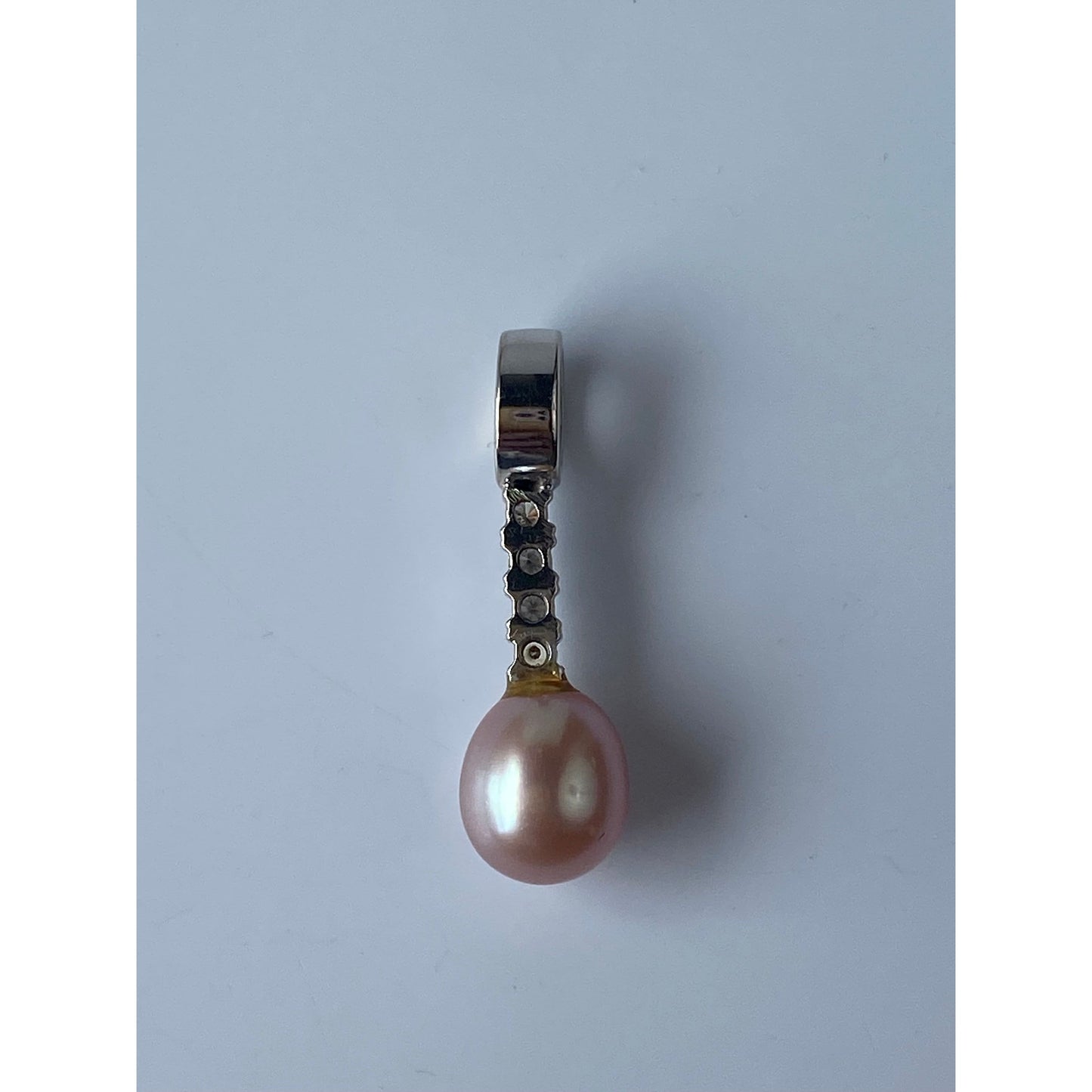 Vintage Solid 14k White Gold Diamond Pink Pearl Charm