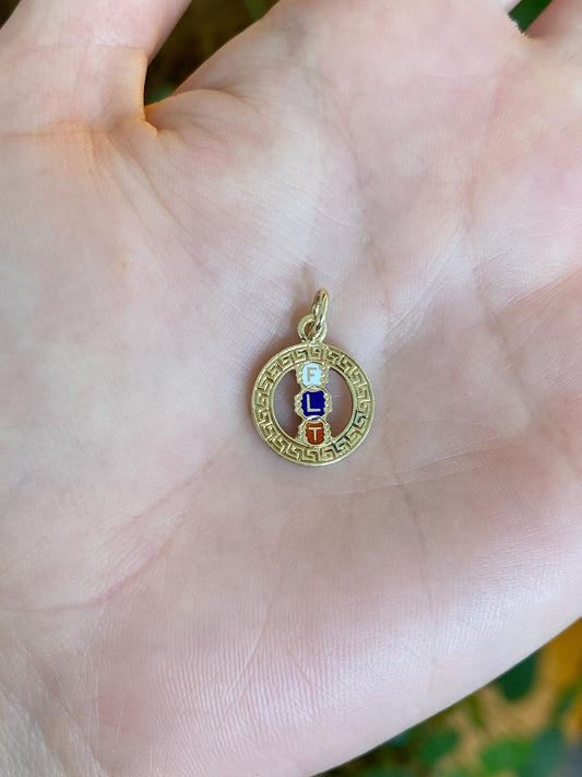 Vintage Solid 14k Yellow Gold Enamel FLT Greek Key Border Charm