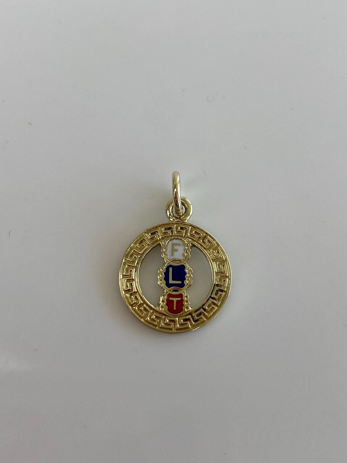 Vintage Solid 14k Yellow Gold Enamel FLT Greek Key Border Charm
