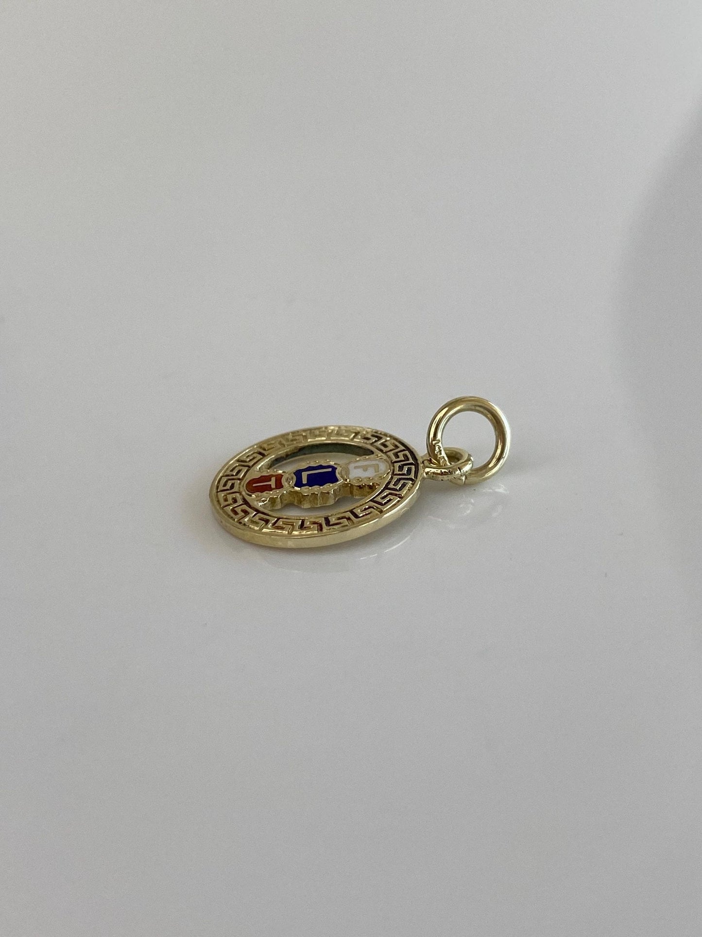 Vintage Solid 14k Yellow Gold Enamel FLT Greek Key Border Charm