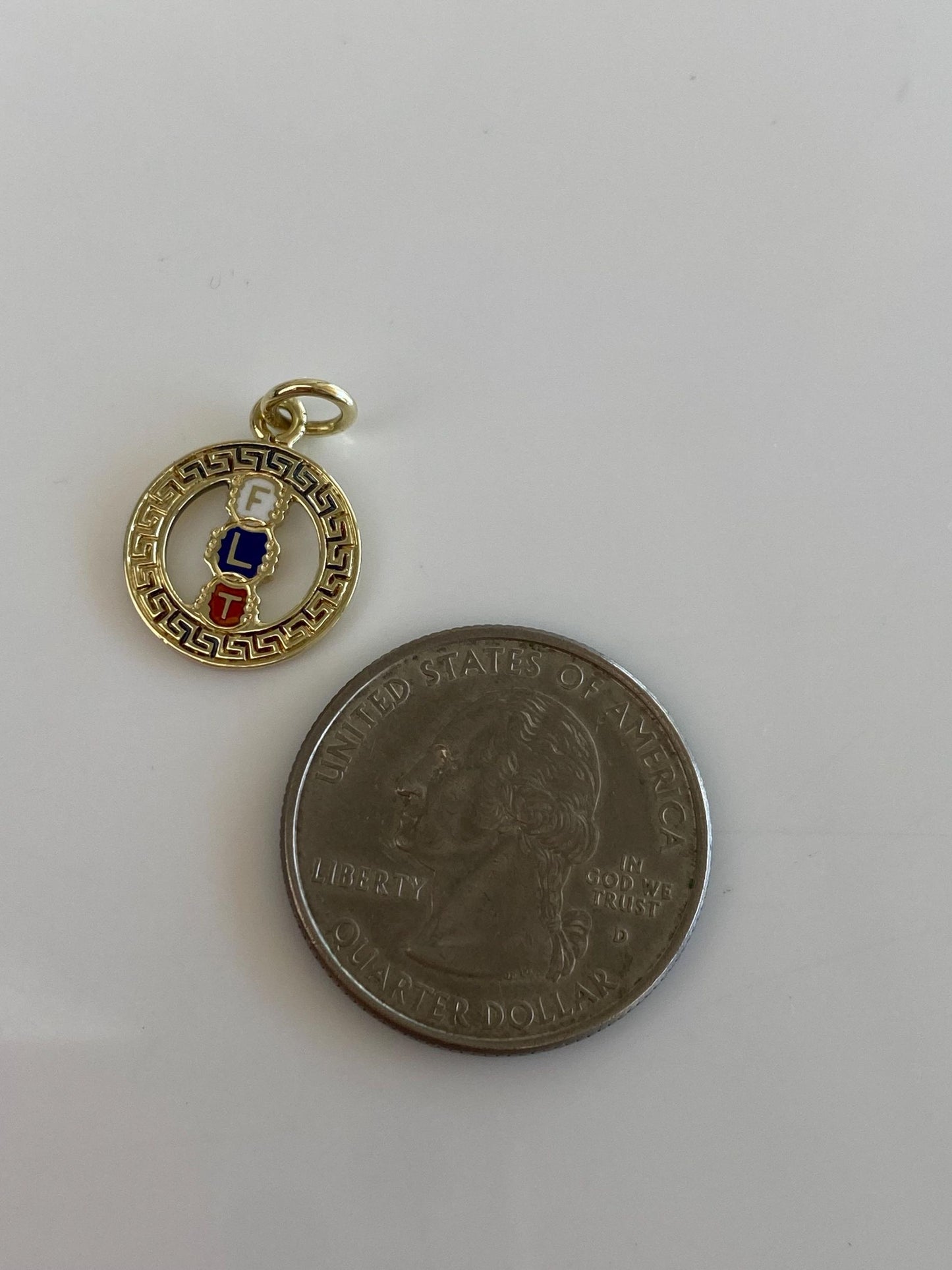 Vintage Solid 14k Yellow Gold Enamel FLT Greek Key Border Charm