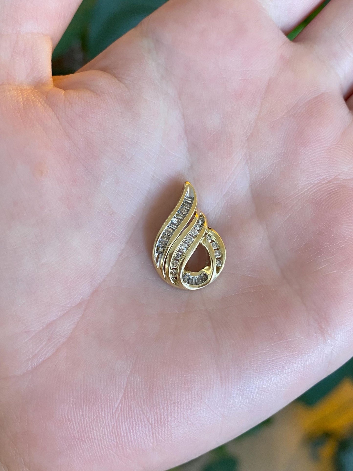 Solid 14k Yellow Gold Round & Baguette Diamond Charm