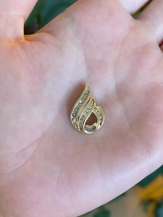 Solid 14k Yellow Gold Round & Baguette Diamond Charm