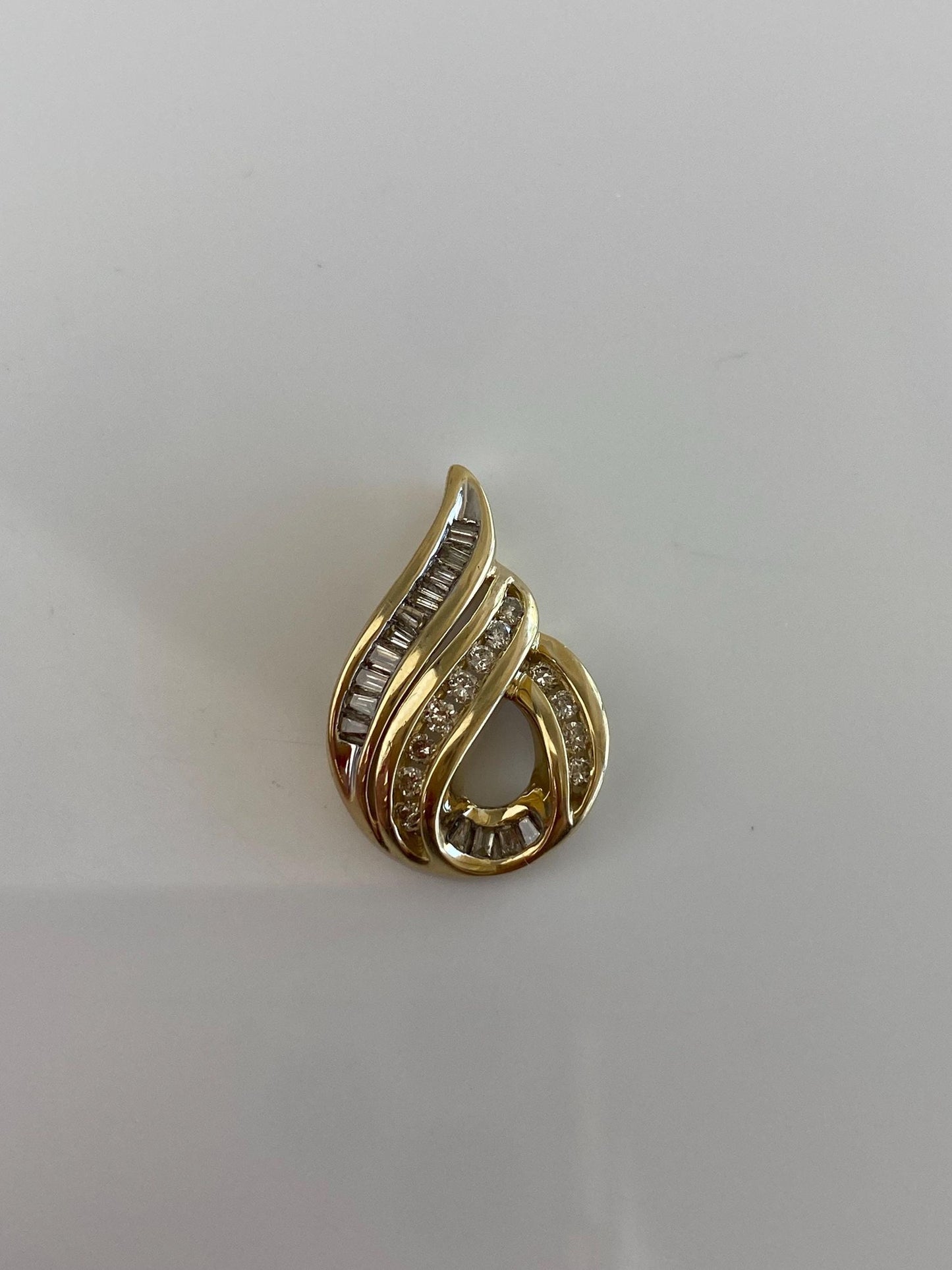 Solid 14k Yellow Gold Round & Baguette Diamond Charm